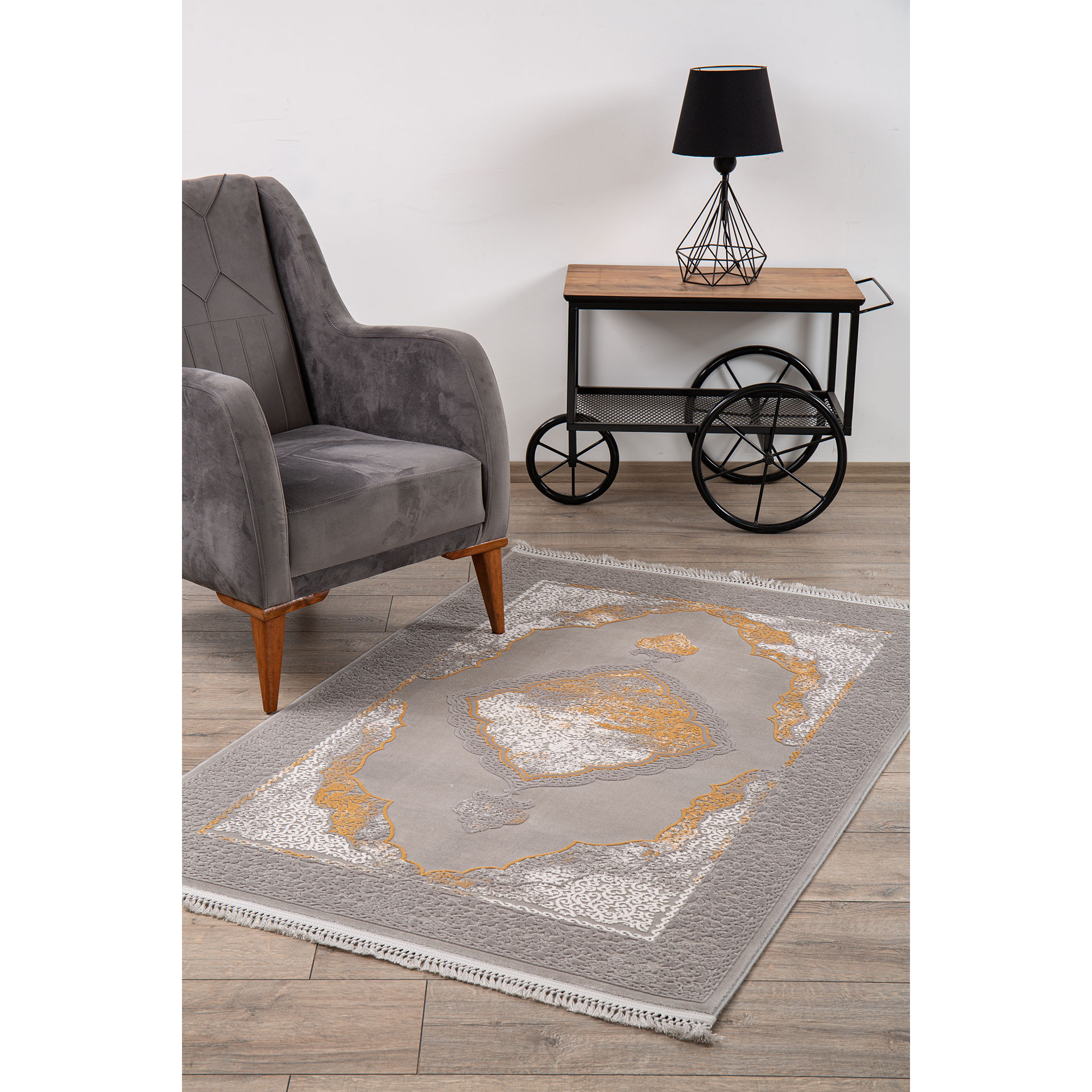 İpek Mekik 80x300 cm Blossom Halı 240-13603A-GRI