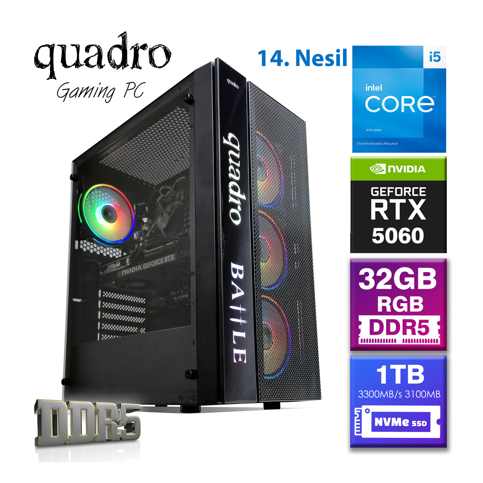 Quadro Battle Intel I5 14400F 32GB RAM 1TB M2SSD | Evkur