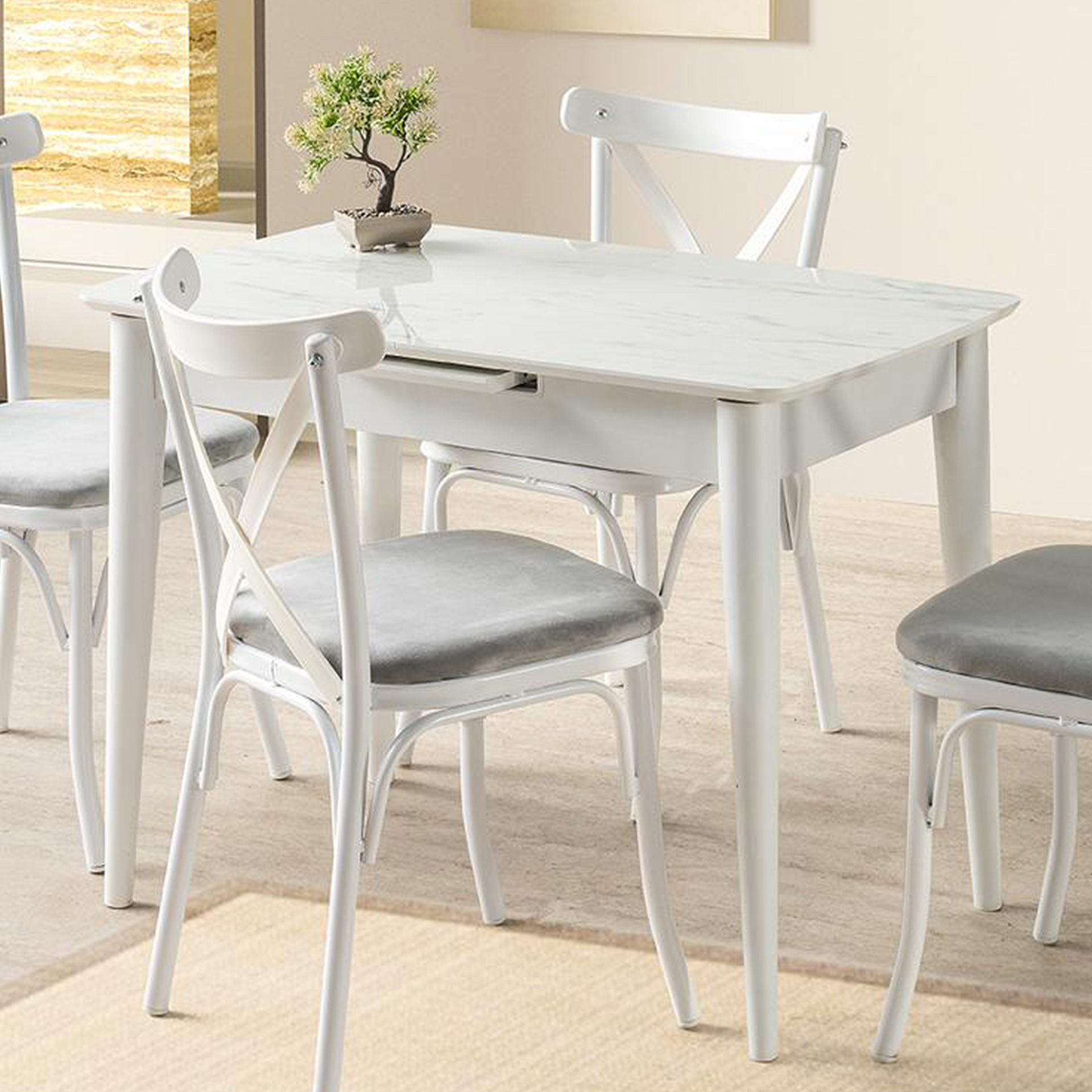 Venüs 60x100 Marmo-Beyaz Masa Takımı | Evkur