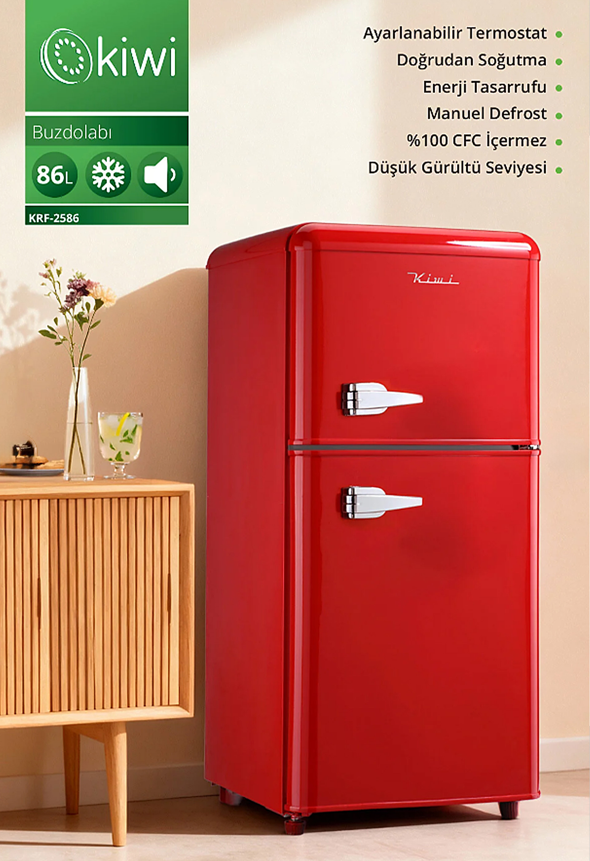 Kiwi KRF-2586 Mini Buzdolabı 24 Ay Varan Taksitle | Evkur