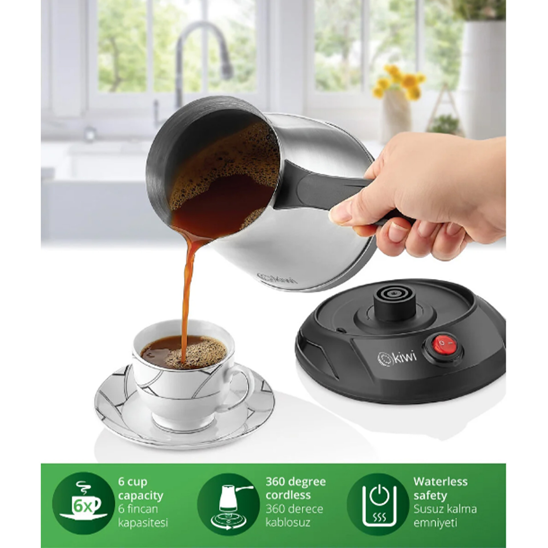 Kiwi KCM-7512 Çelik Elektrikli Cezve | Evkur