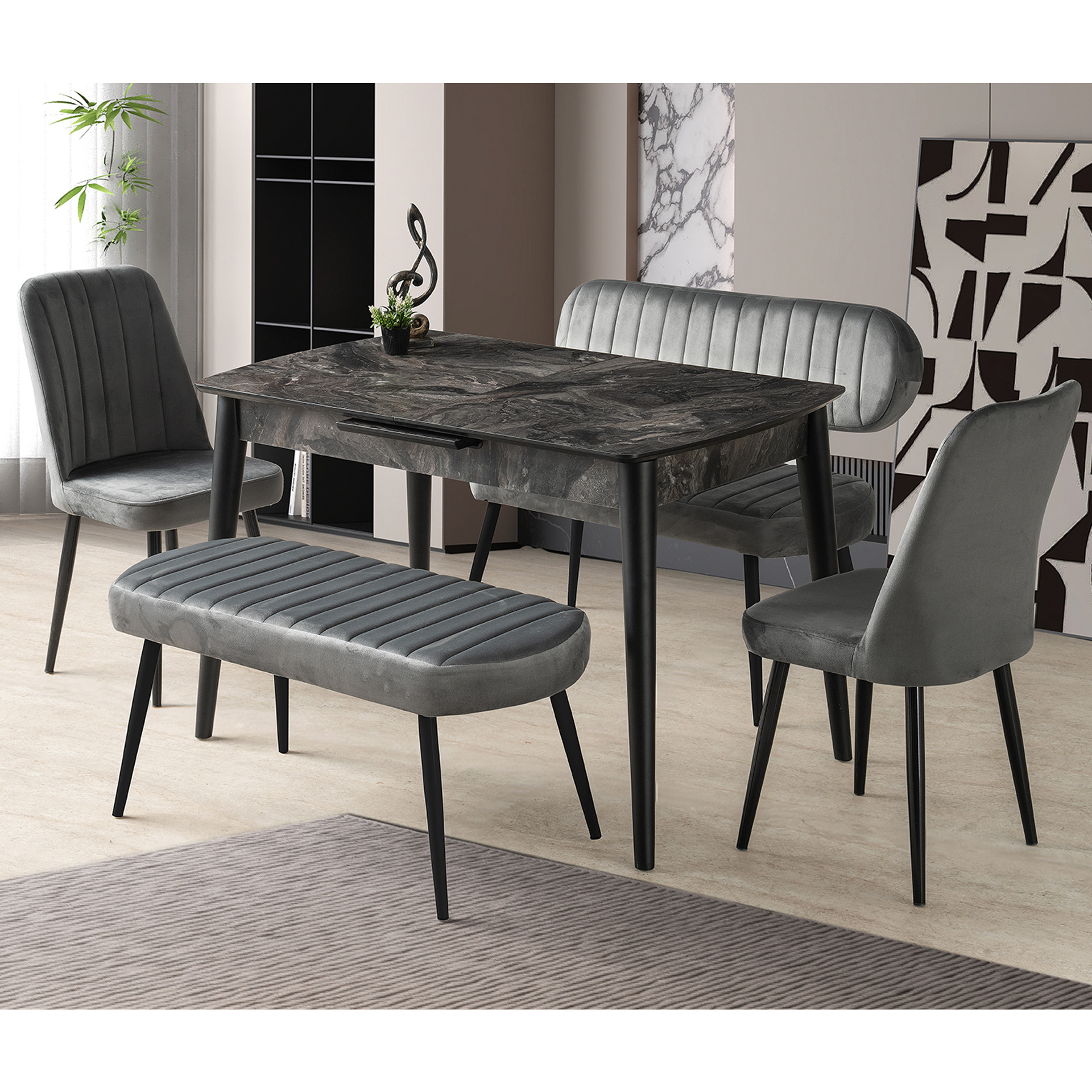 Venüs Banklı Takım 80x120 cm Siyah-Gri | Evkur
