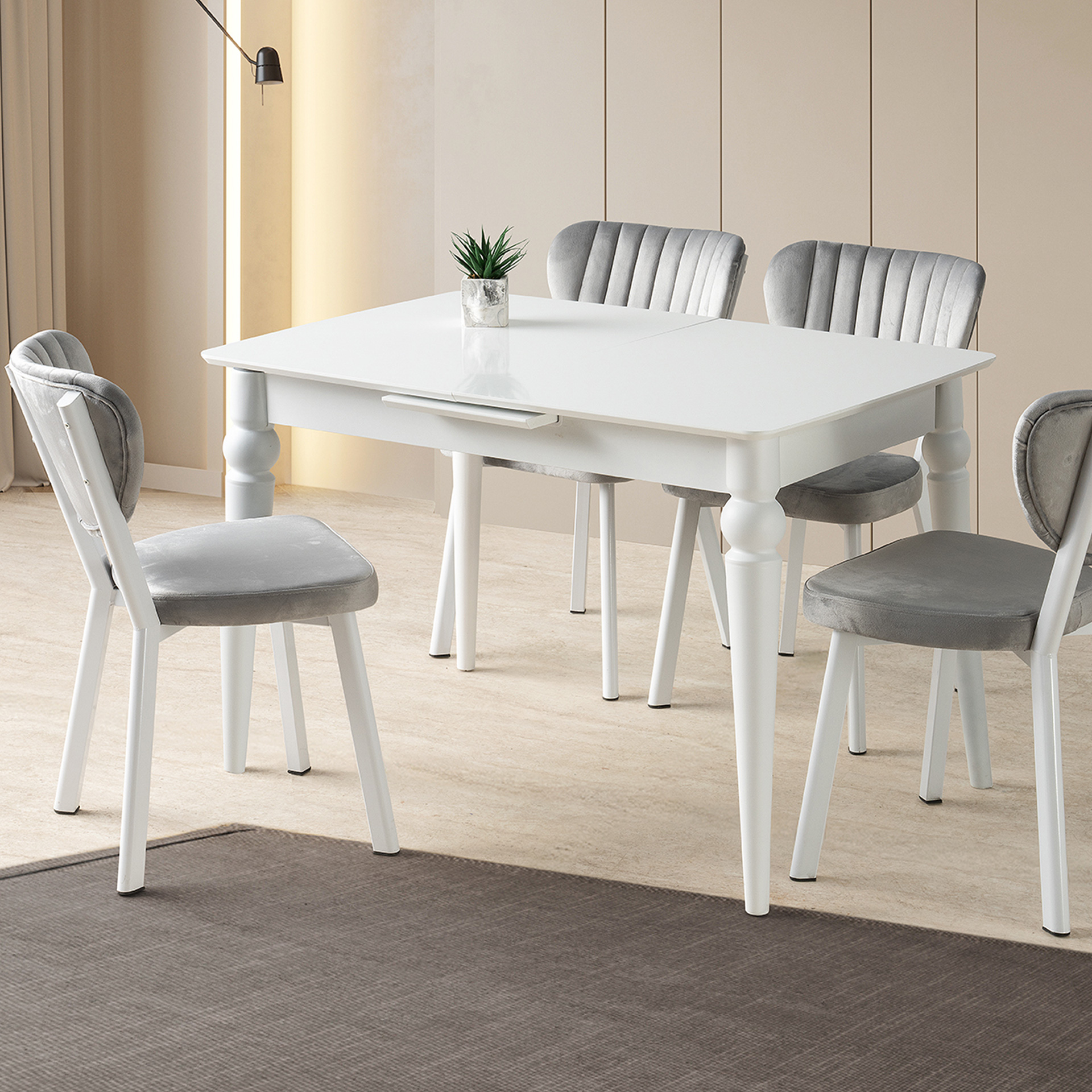 Venüs Masa Takımı 80x120 cm Beyaz-Gri - Evkur