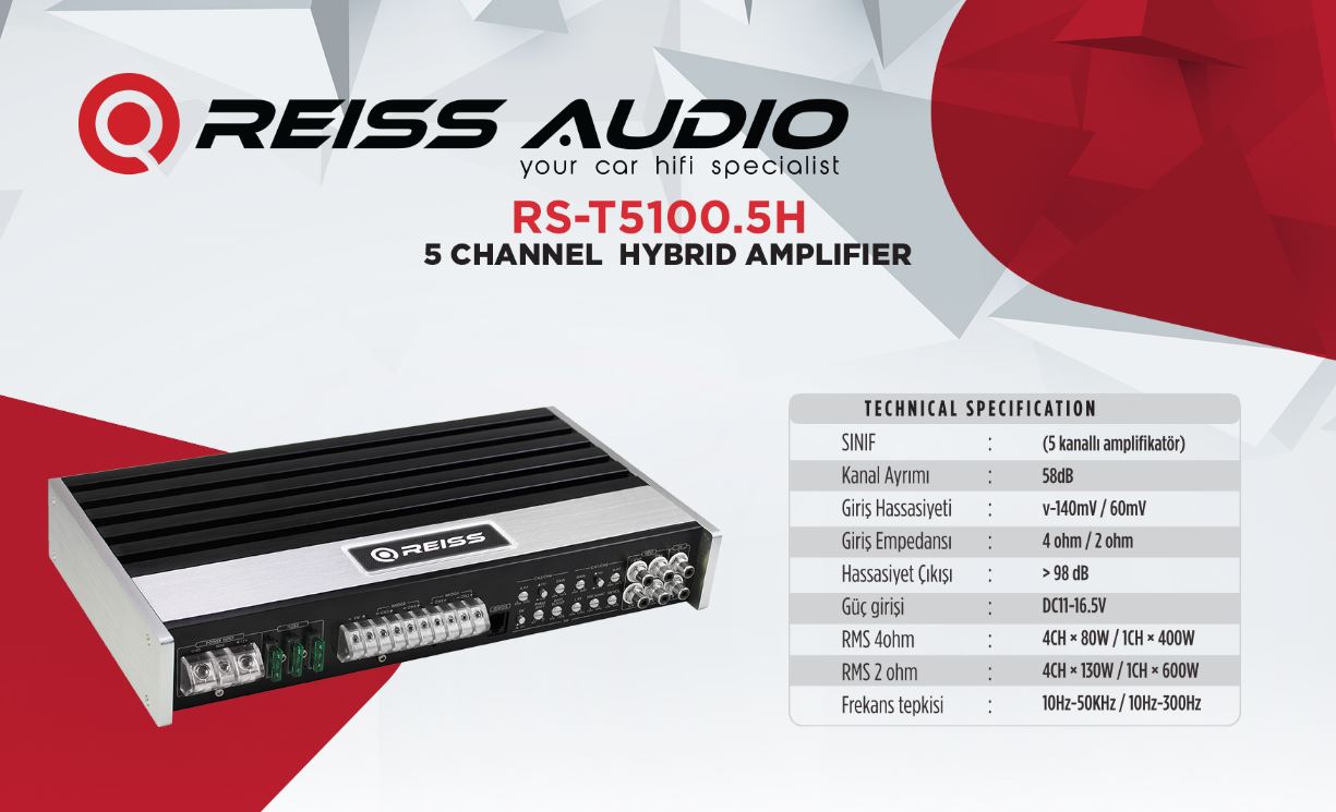 Reiss Audio RS-T5100.5 5 Kanal Oto Amplifikatör | Evkur