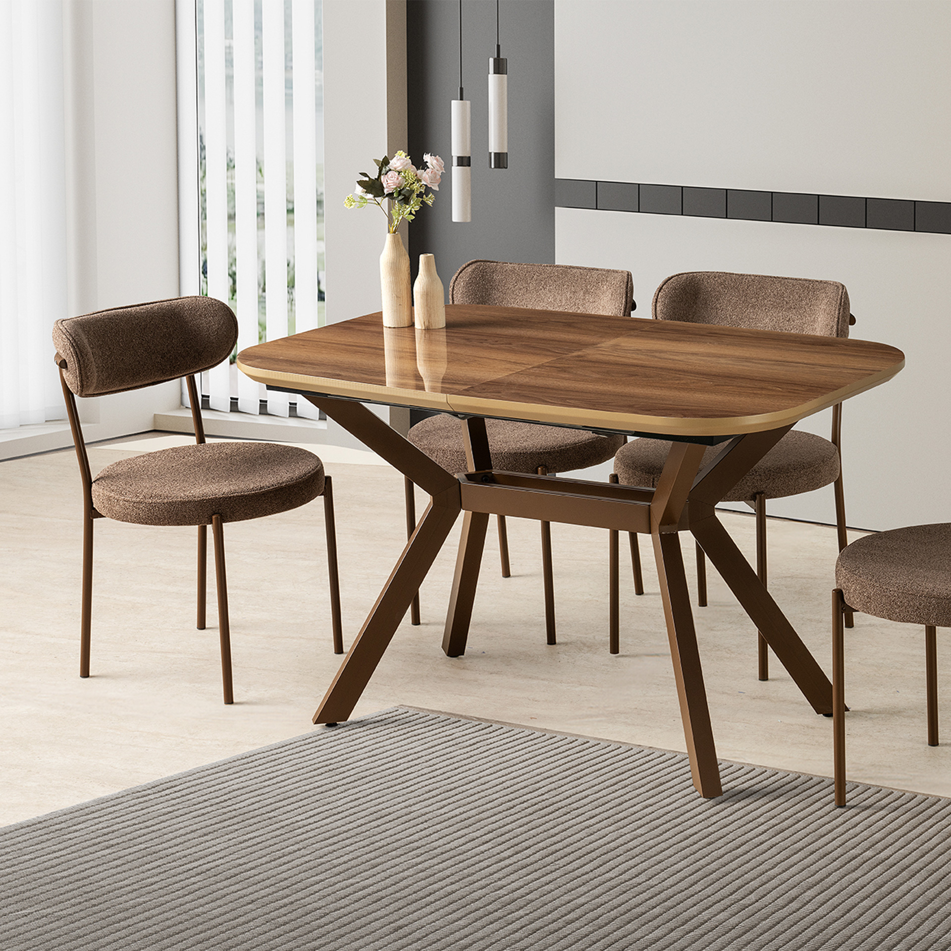 【masa❷】 Valentino Masa Takımı 80x130 cm Hazal-Kahverengi | EVKUR