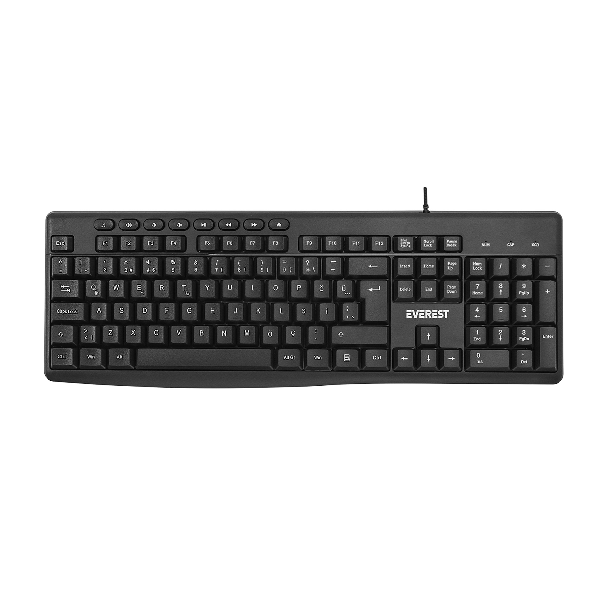 Everest KB-619 Siyah/Gri USB 2 Metre Bakır Kablolu | Evkur