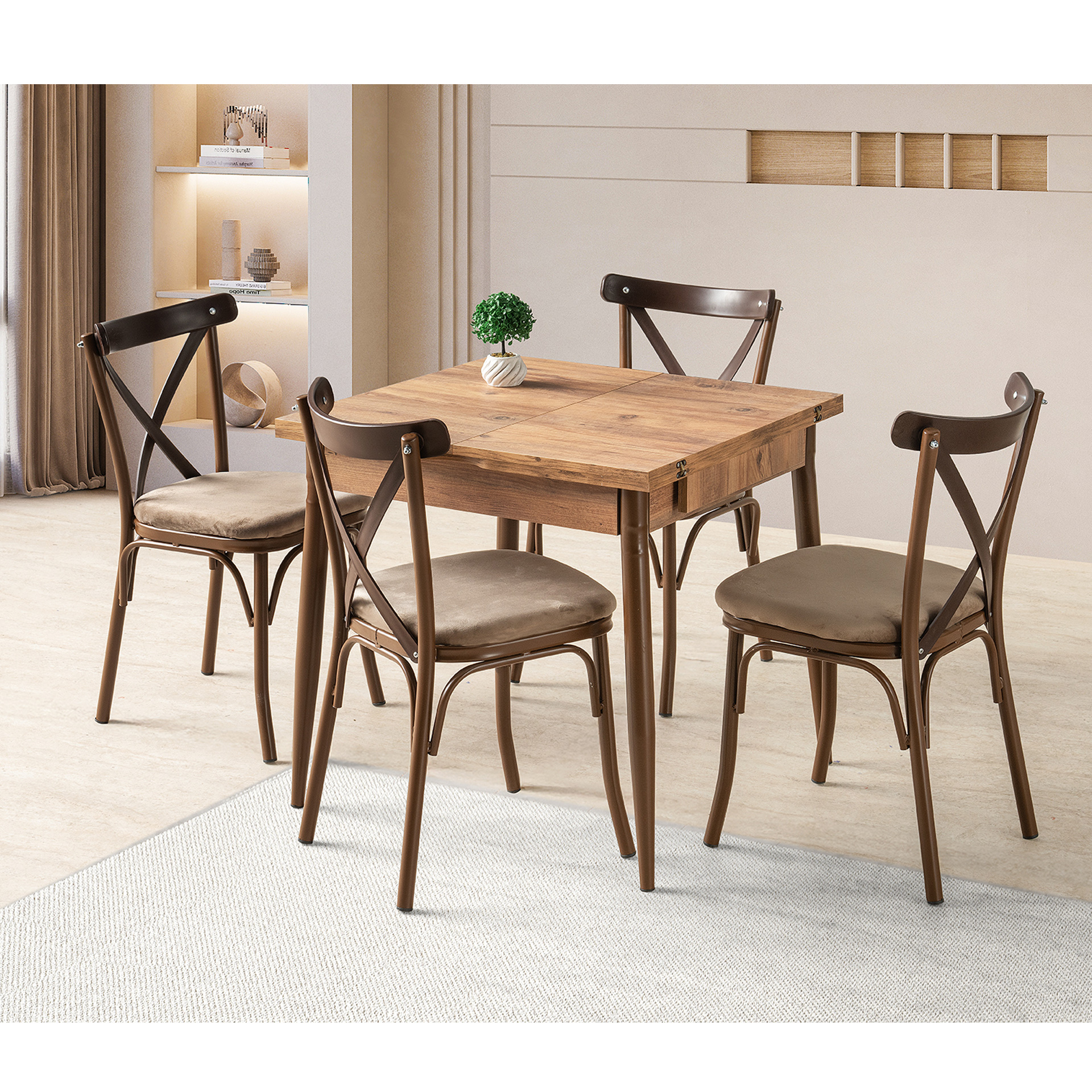 Bahar 75x80 cm Katlanır Masa Takımı 24 Ay Taksitle | Evkur