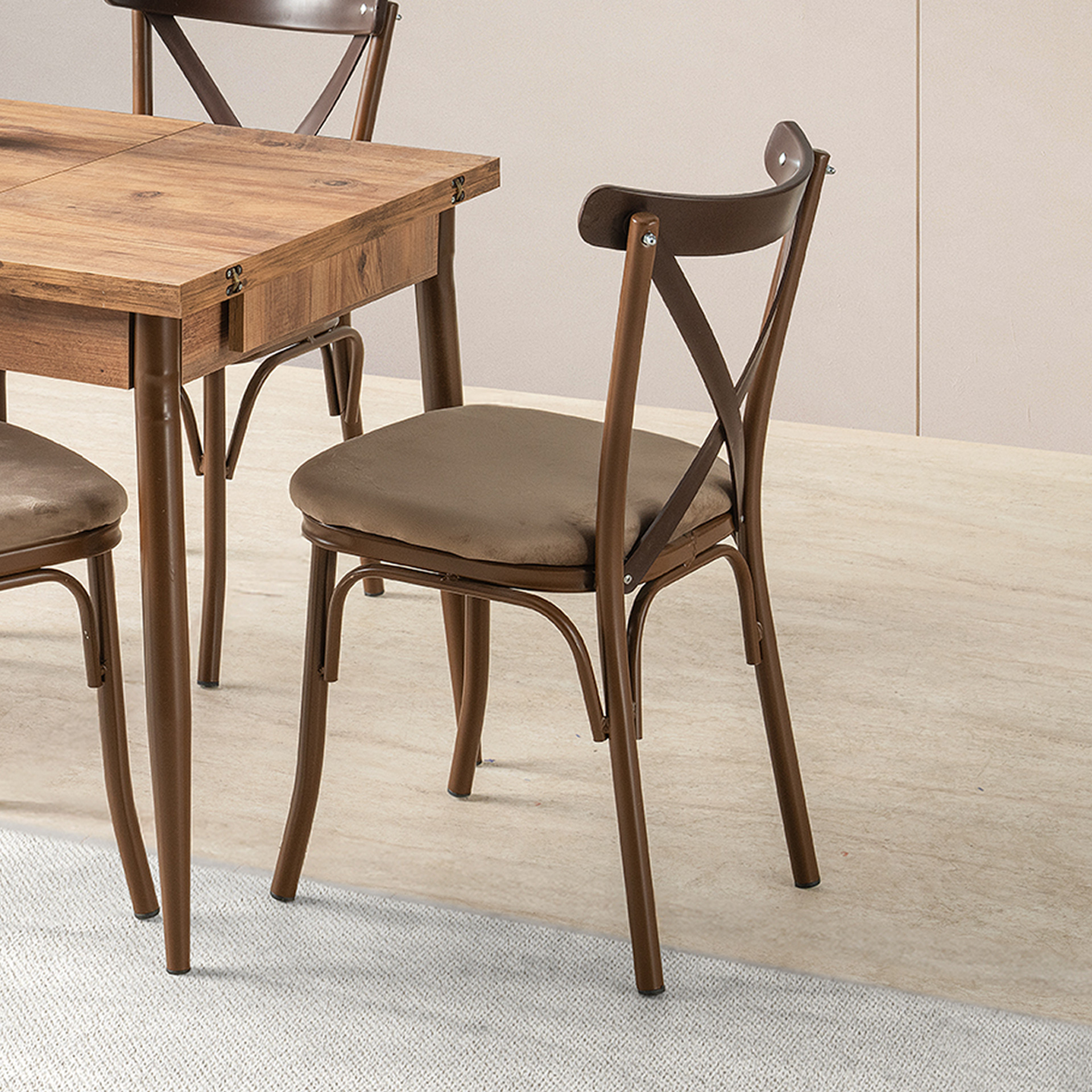 Bahar Katlanır Masa Takımı 75x80 cm Kahverengi