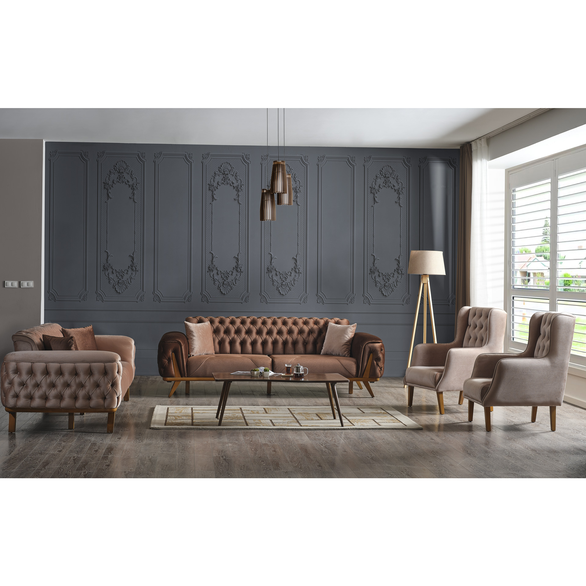 Evkur Collection Havana Koltuk Takımı Kahve-Açık Kahve (3+3+1+1)