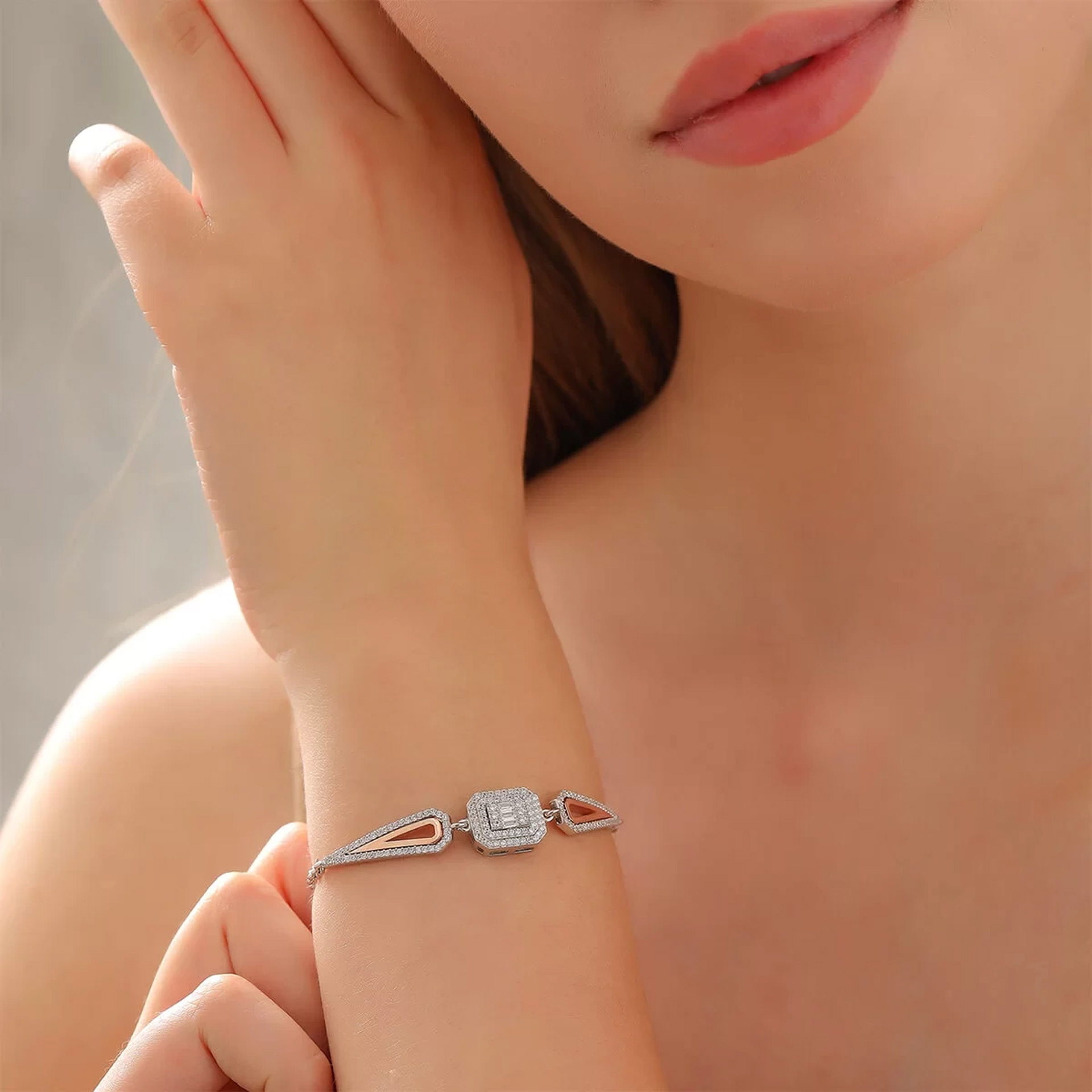İpek Silver 925 Ayar Gümüş Zirkon Taşlı Baget Bileklik Silver EBO494