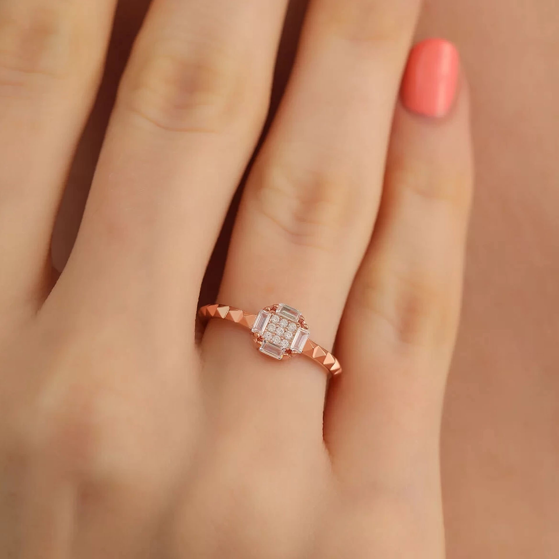 İpek Silver 925 Ayar Baget Zirkon Taş Süslemeli Ayarlanabilir GümüşYüzük Rose EIPY405