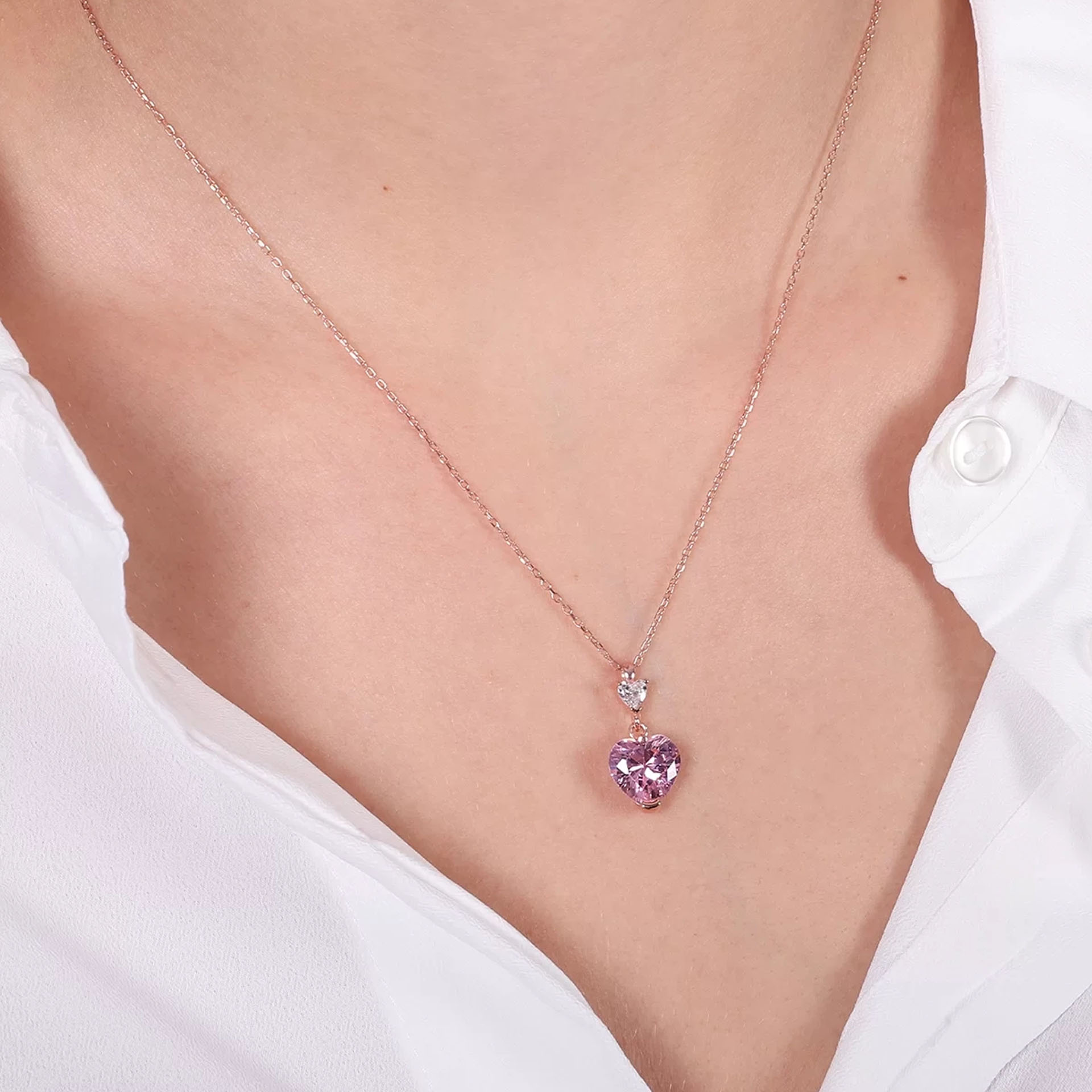 İpek Silver 925 Ayar Kuvars Rengi Zirkon Taşlı Kolye - Rose ESH709