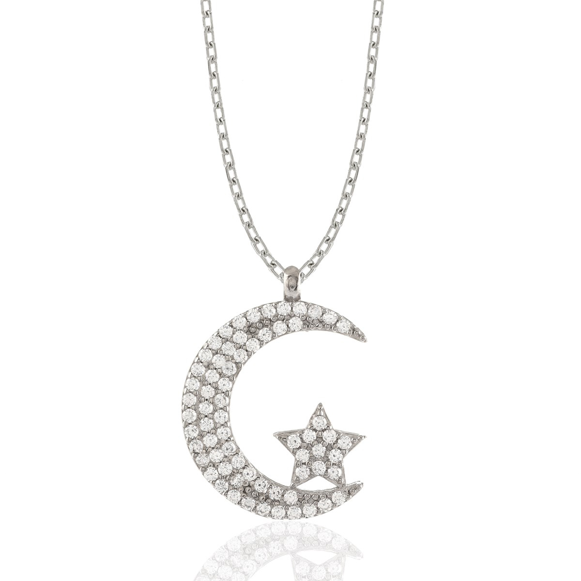 İpek Silver Gümüş Ay Yıldız Kolye EH956