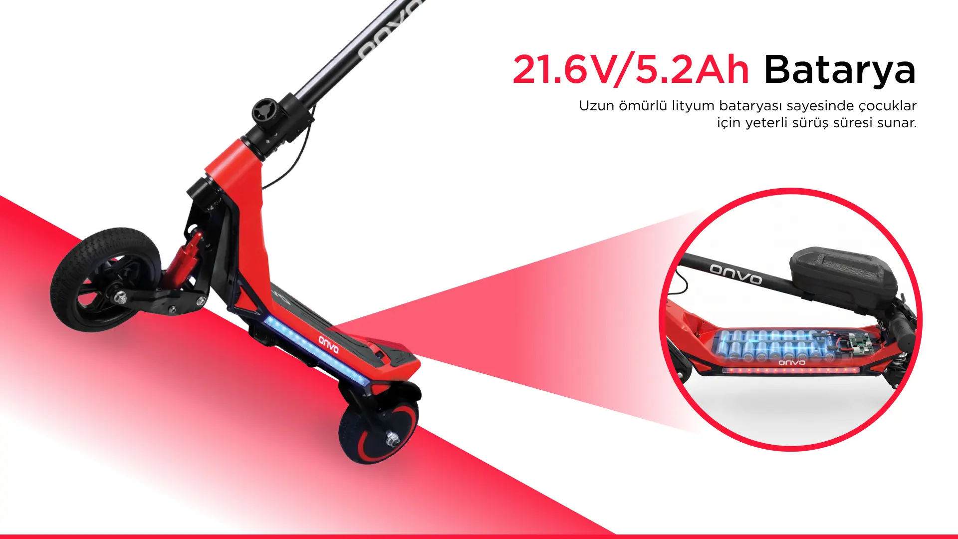 Onvo KX-02K 200W Elektrikli Çocuk Scooter Kırmızı | Evkur