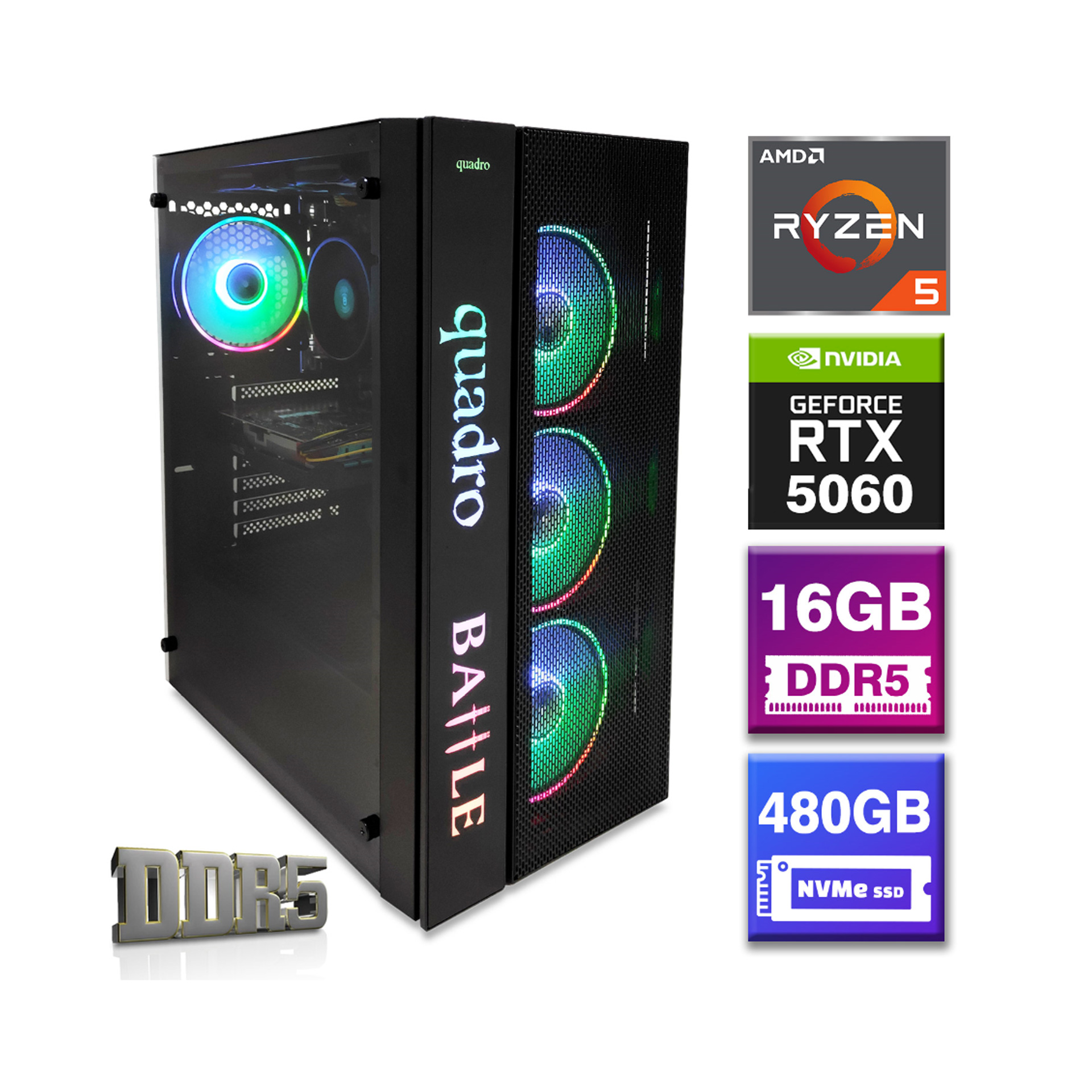 Quadro Battle Ryzen 5 RTX5060 Gaming PC | Evkur