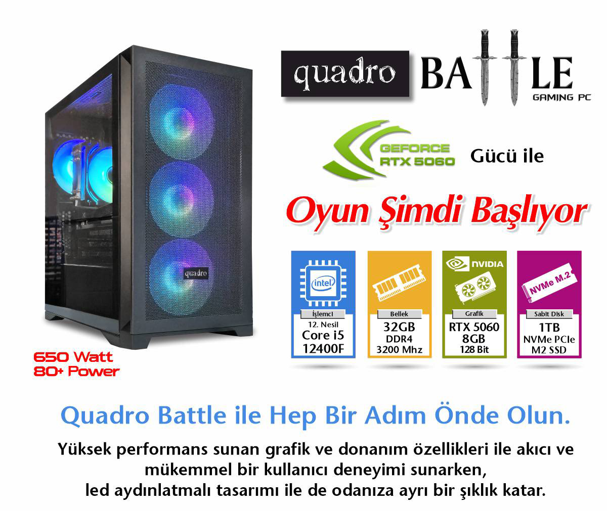 Quadro Battle Core I5 RTX5060 Gaming PC | Evkur
