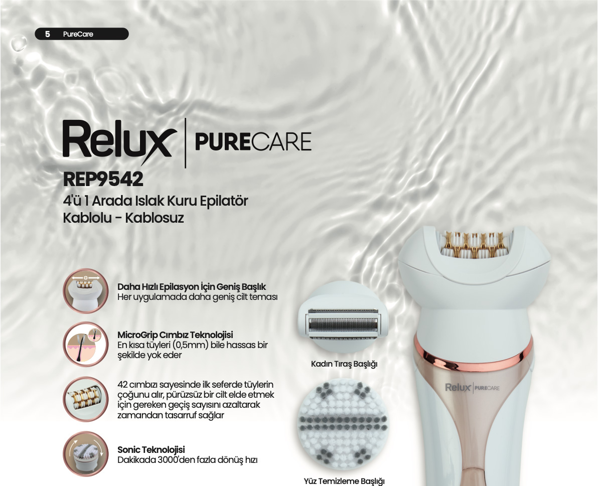 Relux REP9542 Purecare Şarjlı Epilatör | Evkur