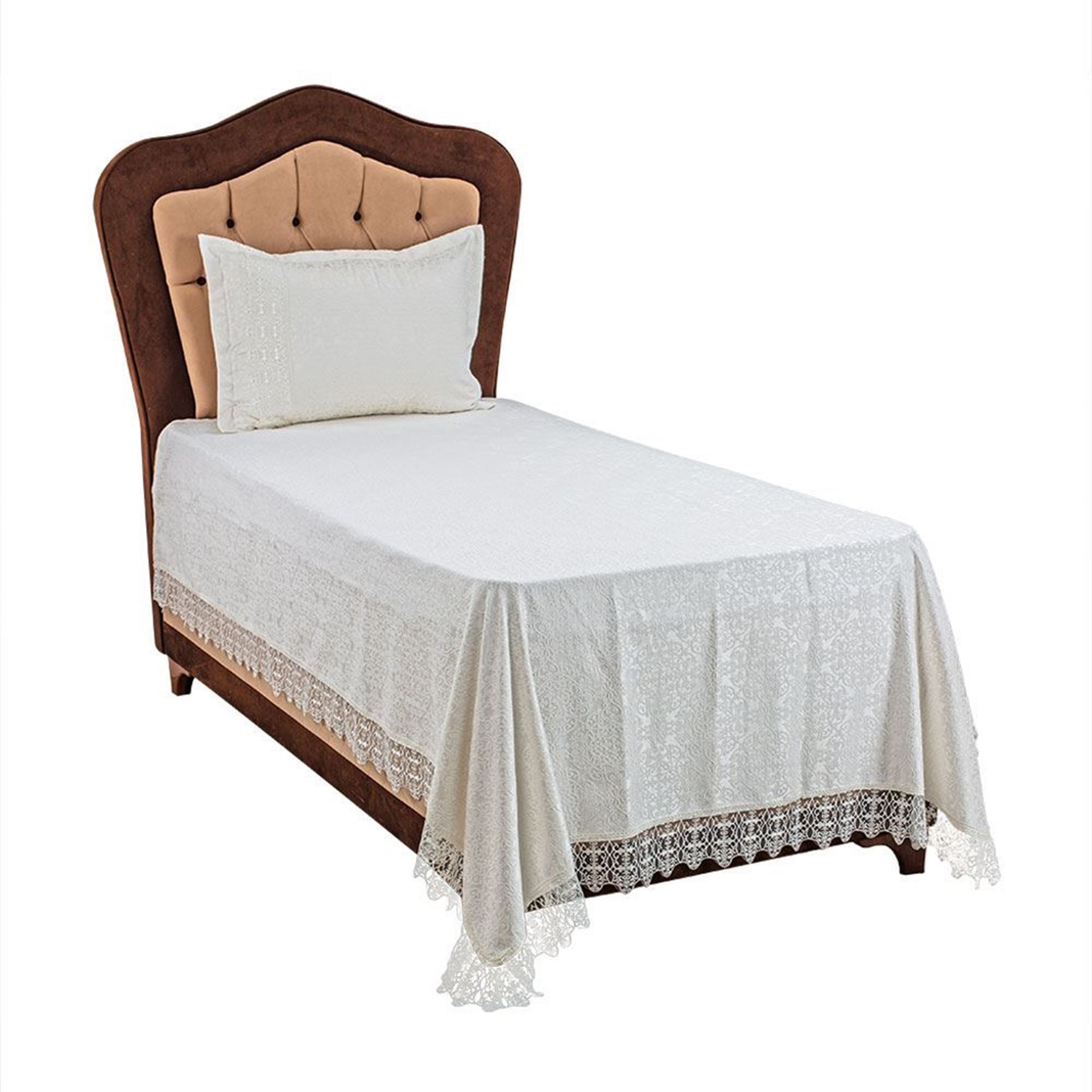 Cotton House Samanta Tek Kişilik Krem Yatak Örtüsü Takımı