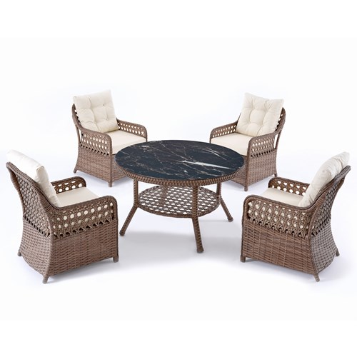 Begonya Oval Yemek Masası 120cm + 4 Adet Sandalye Kahve