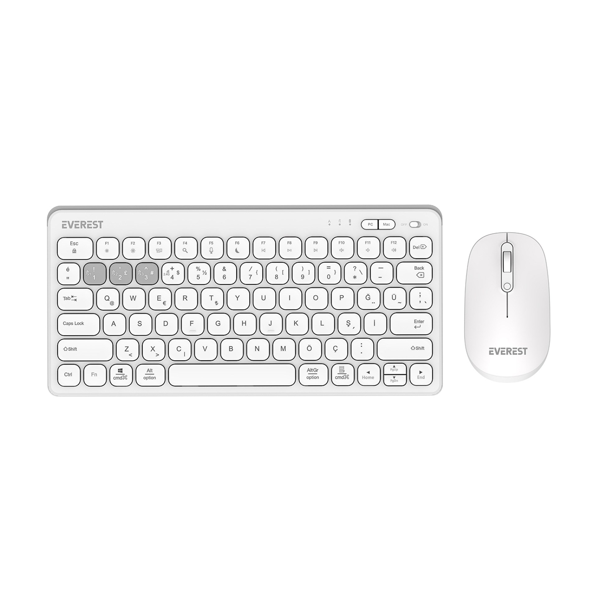Everest Lumi KM-BT903 Beyaz 3 IN1 3 BT+2.4 1600 DPI Kablosuz Klavye + Mouse Set