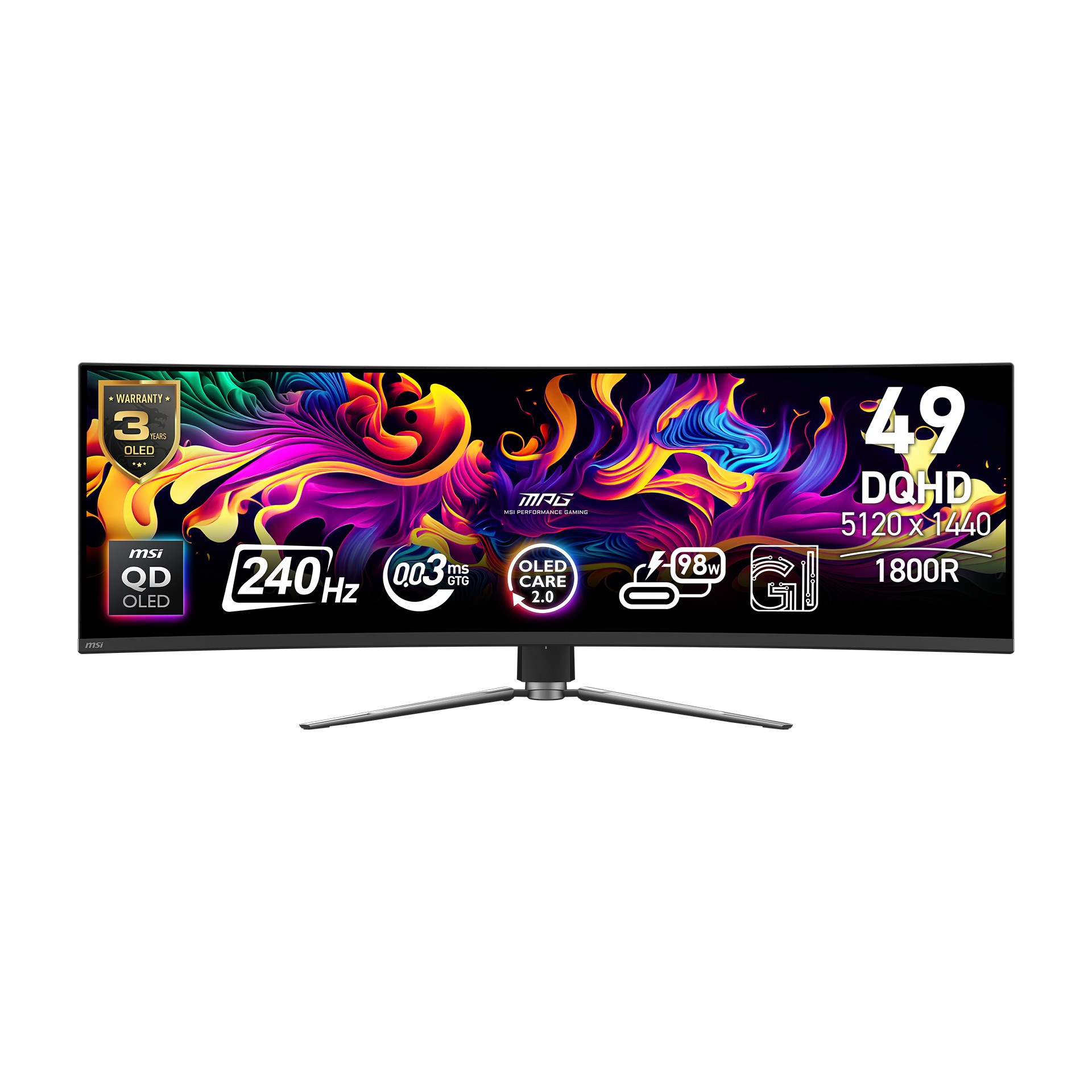 MSI 49" MPG 491CQPX QD-OLED 5120x1440 (DQHD) CURVE 1800R QD-OLED 240HZ 0.03MS ADAPTIVE-SYNC GAMING MONITOR