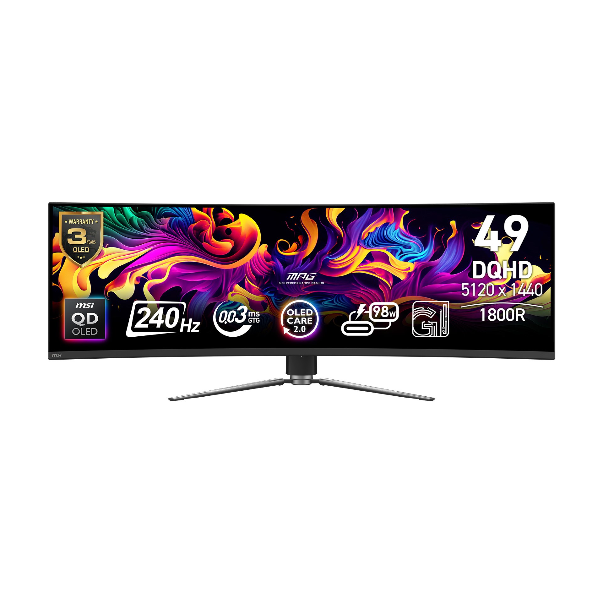 MSI 49 MPG 491CQP QD-OLED 5120x1440 (DQHD) 32:9 CURVE 1800R QD-OLED 144HZ 0.03MS ADAPTIVE-SYNC GAMING MONITOR