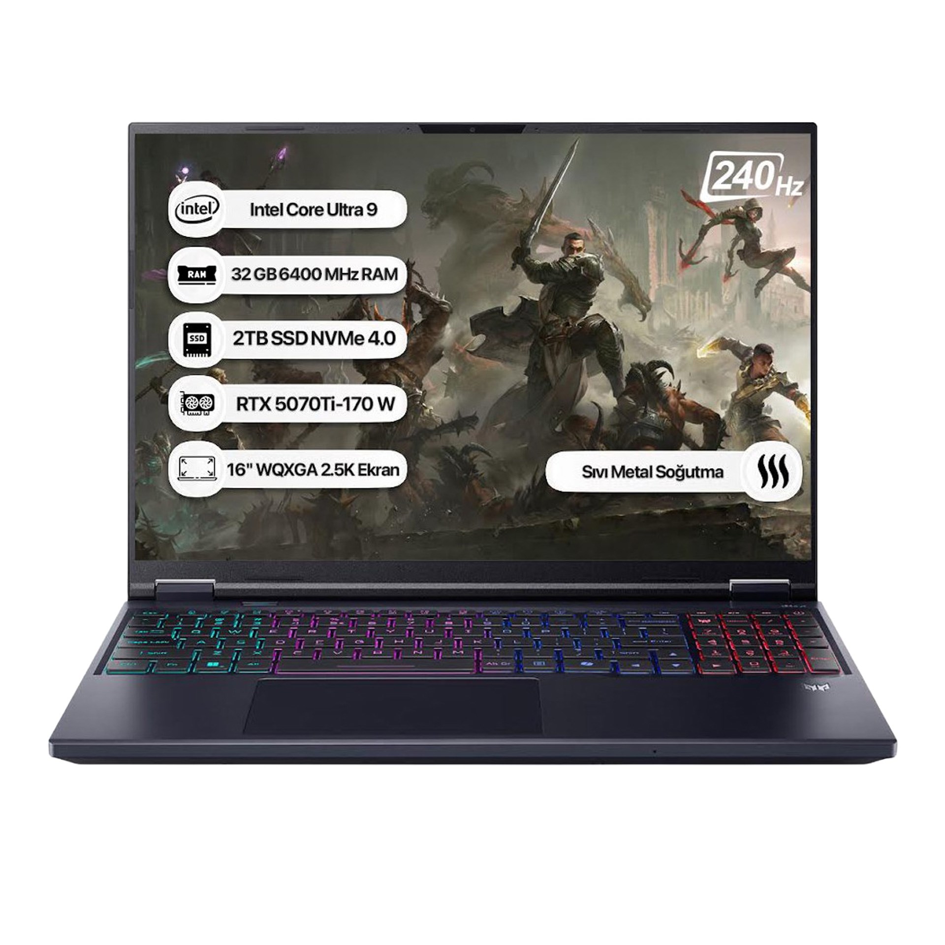 Acer Predator PHN16-73 NH.QX4EY.003 U9 275HX 32 GB RAM 2TB SSD RTX5070Tİ-170W-12GB Ekran Kartı 240 Hz 16 FreeDos