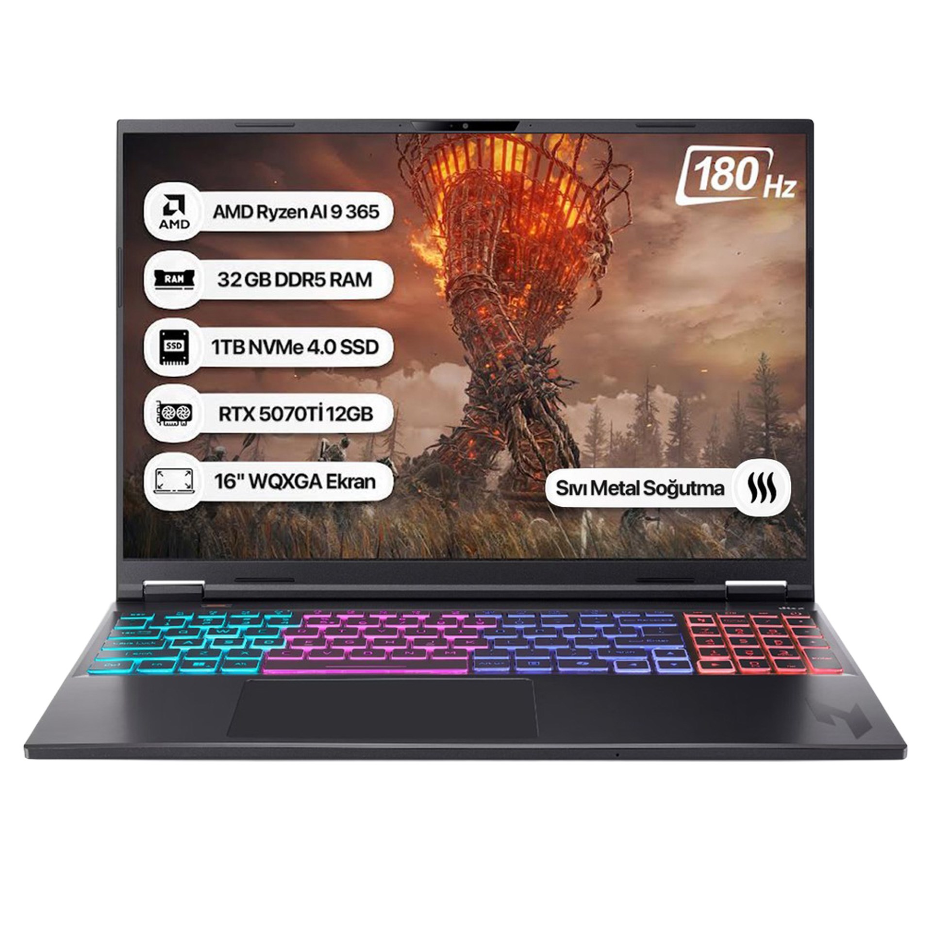 Acer Nitro 16S AI AN16S-61 NH.U07EY.001 R9 AI 365 16 GB RAM 1TB SSD RTX5070Tİ-12GB Ekran Kartı 180 Hz 16 FreeDos