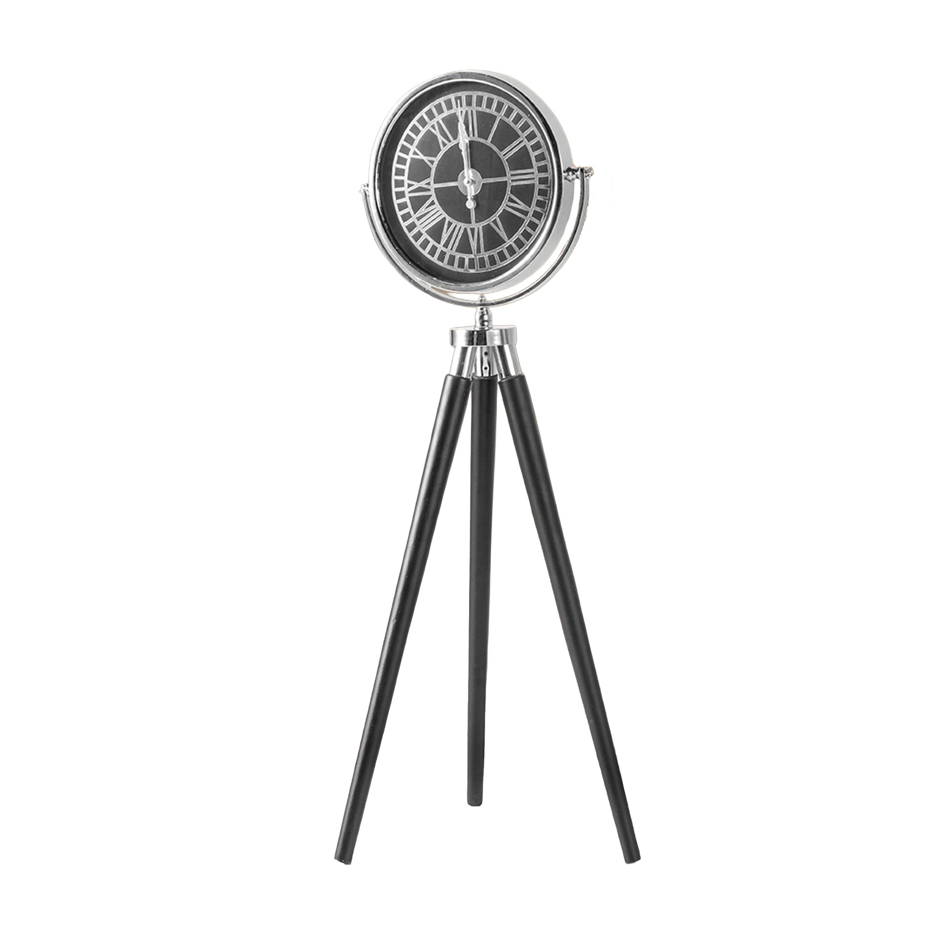 Tripod Ahşap Saat Gümüş-Siyah Siyah Ayak