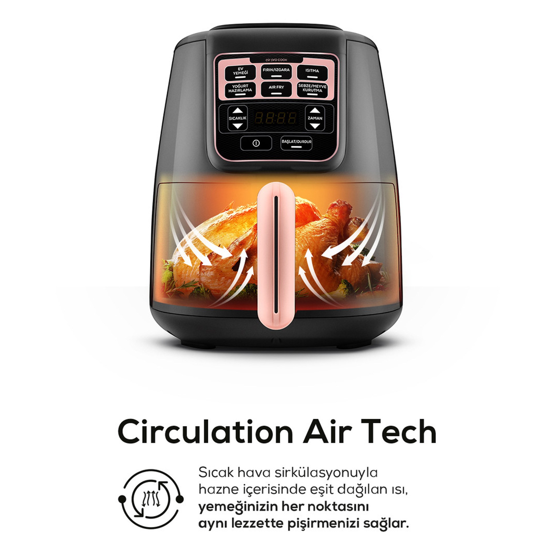 Karaca Air Pro Cook XL 2 in 1 Konuşan Airfryer Rosegold