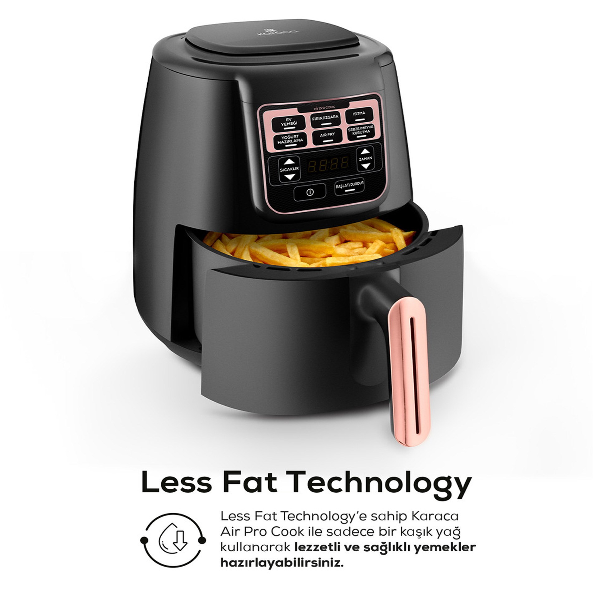 Karaca Air Pro Cook XL 2 in 1 Konuşan Airfryer Rosegold