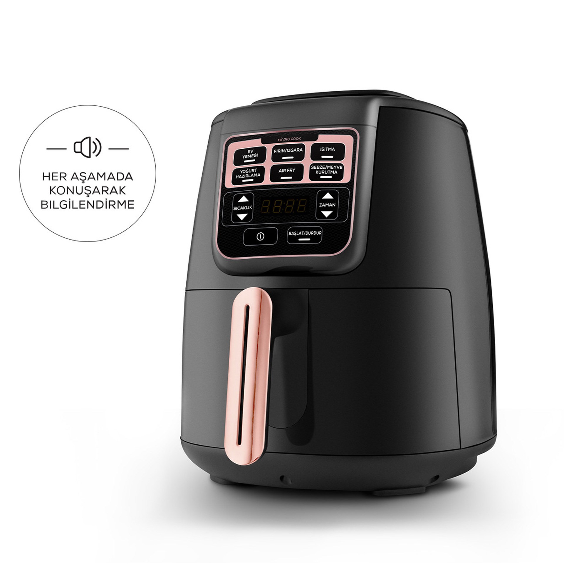 Karaca Air Pro Cook XL 2 in 1 Konuşan Airfryer Rosegold