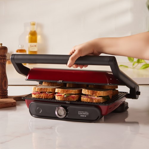 Karaca Gastro Grill Glass Premium 2400W Tost ve Izgara Makinesi Kırmızı