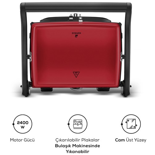 Karaca Gastro Grill Glass Premium 2400W Tost ve Izgara Makinesi Kırmızı 