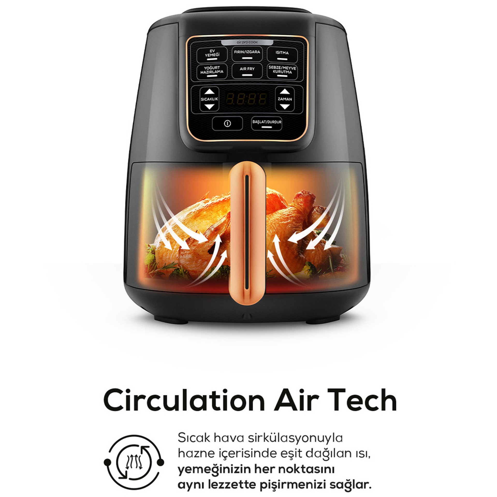 Karaca Air Pro Cook XL 2 in 1 Konuşan Airfryer Black Copper