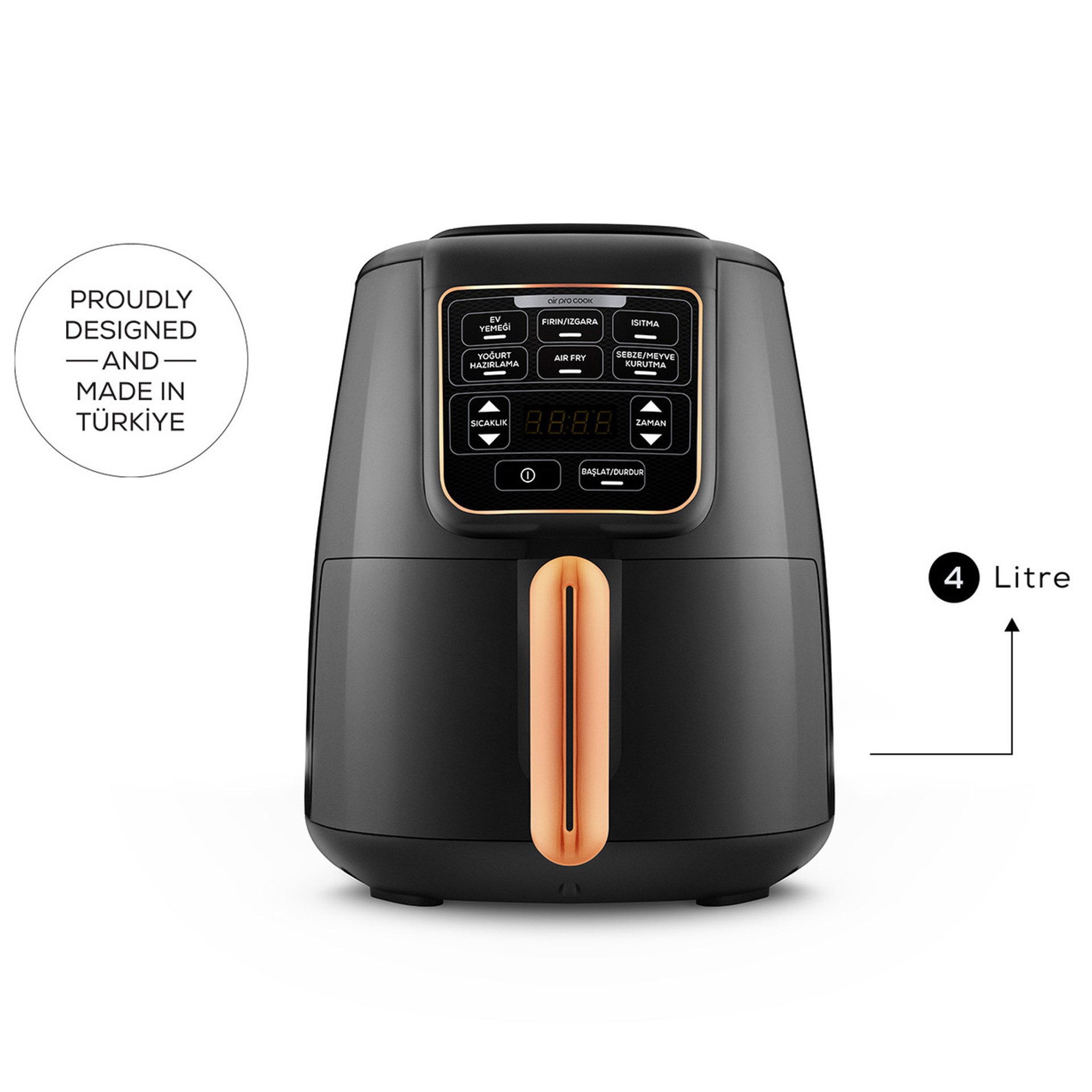 Karaca Air Pro Cook XL 2 in 1 Konuşan Airfryer Black Copper
