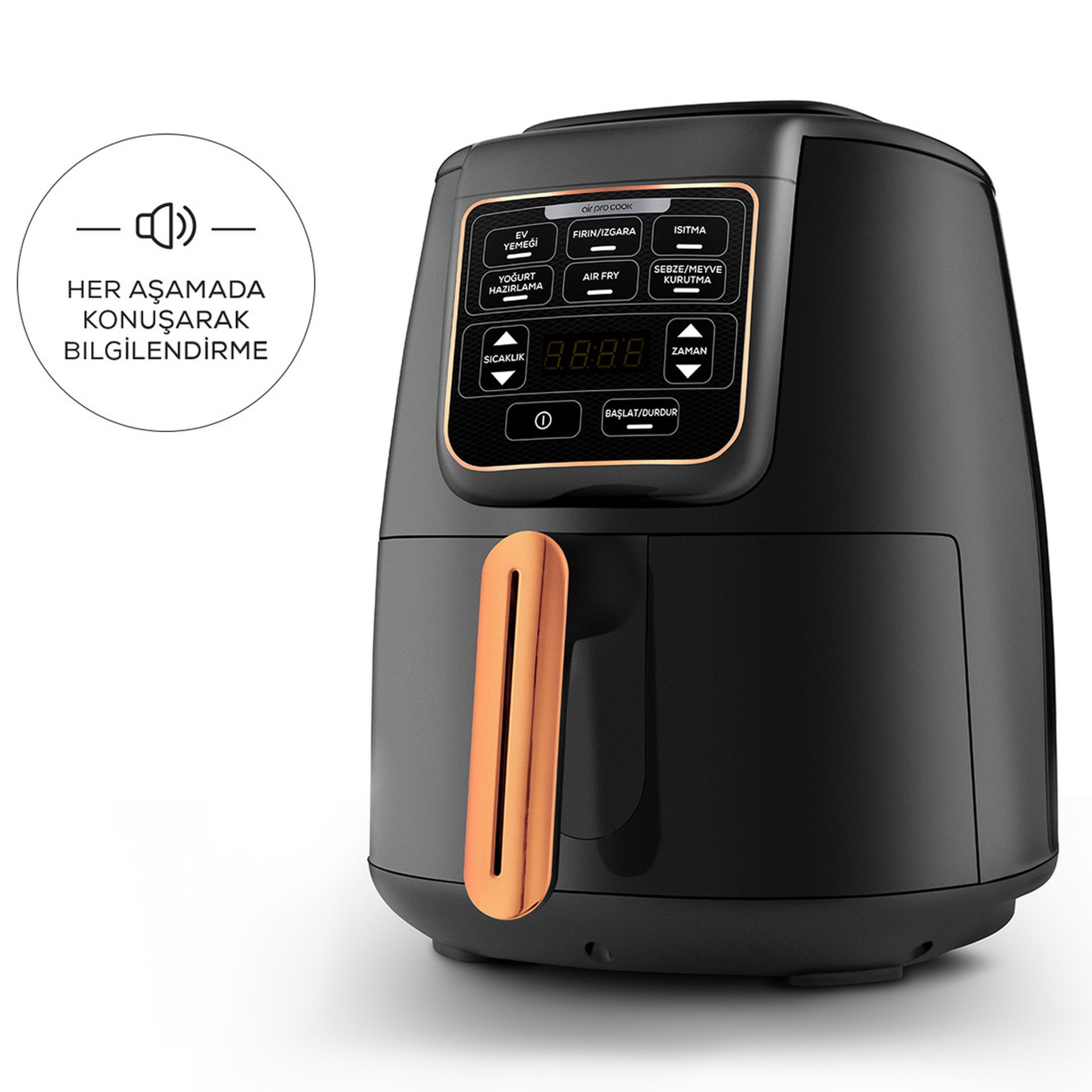 Karaca Air Pro Cook XL 2 in 1 Konuşan Airfryer Black Copper