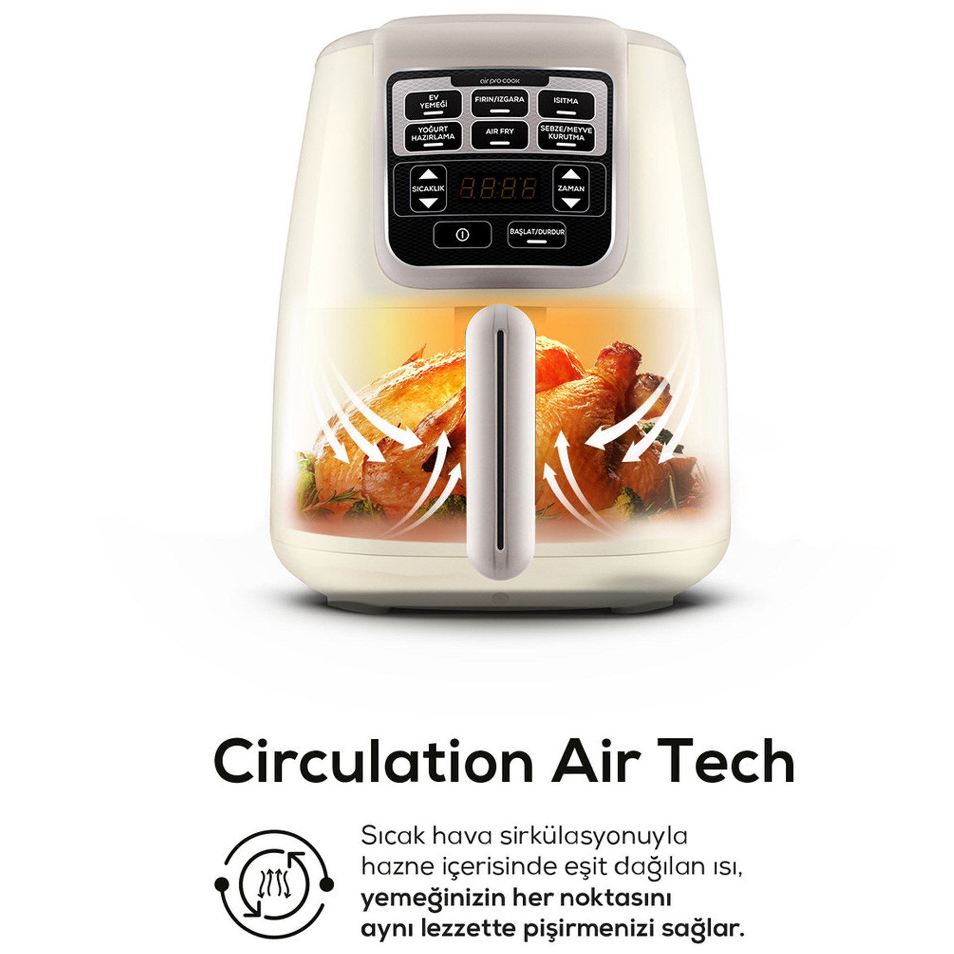 Karaca Air Pro Cook XL 2 in 1 Konuşan Airfryer Iconic Beige
