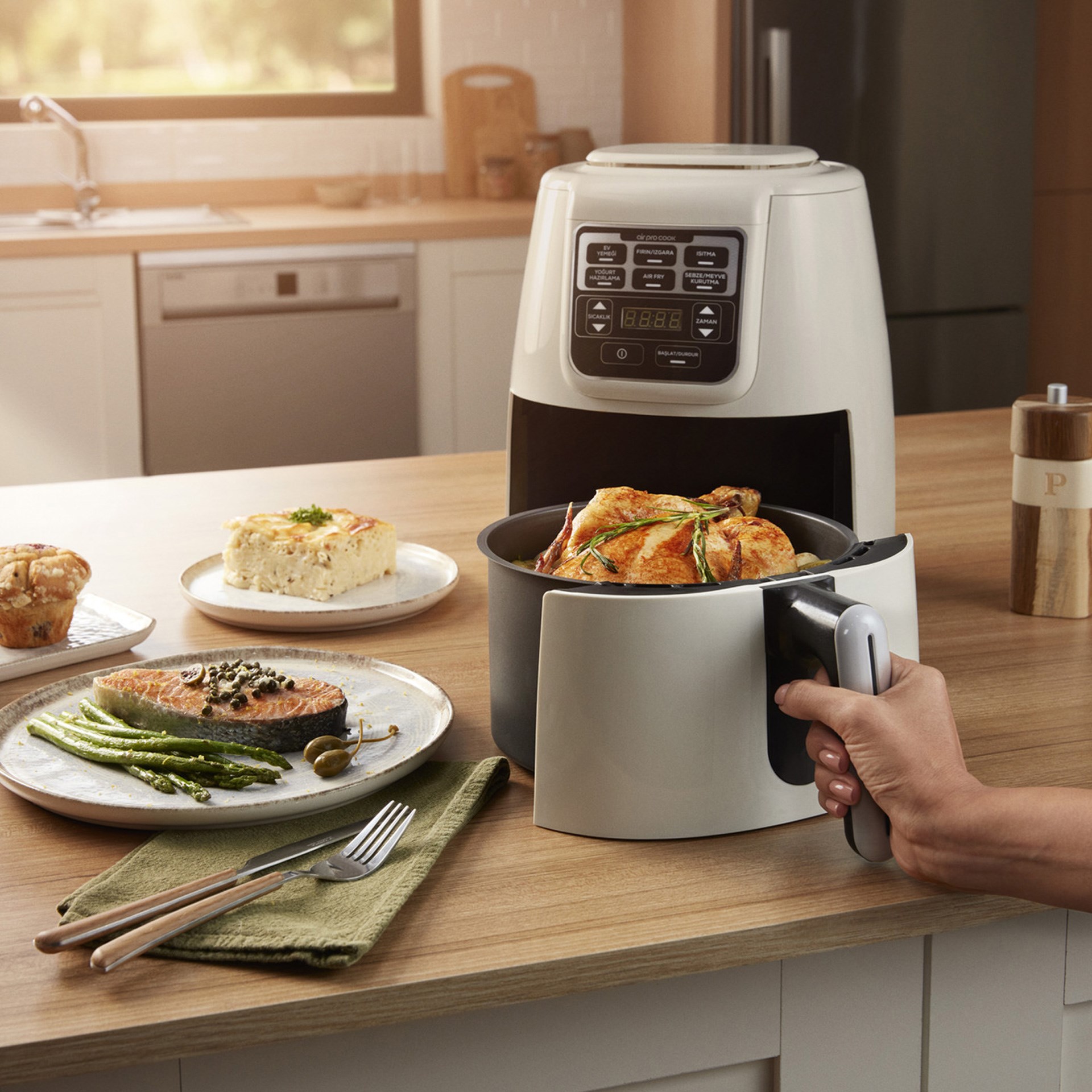 Karaca Air Pro Cook XL 2 in 1 Konuşan Airfryer Iconic Beige