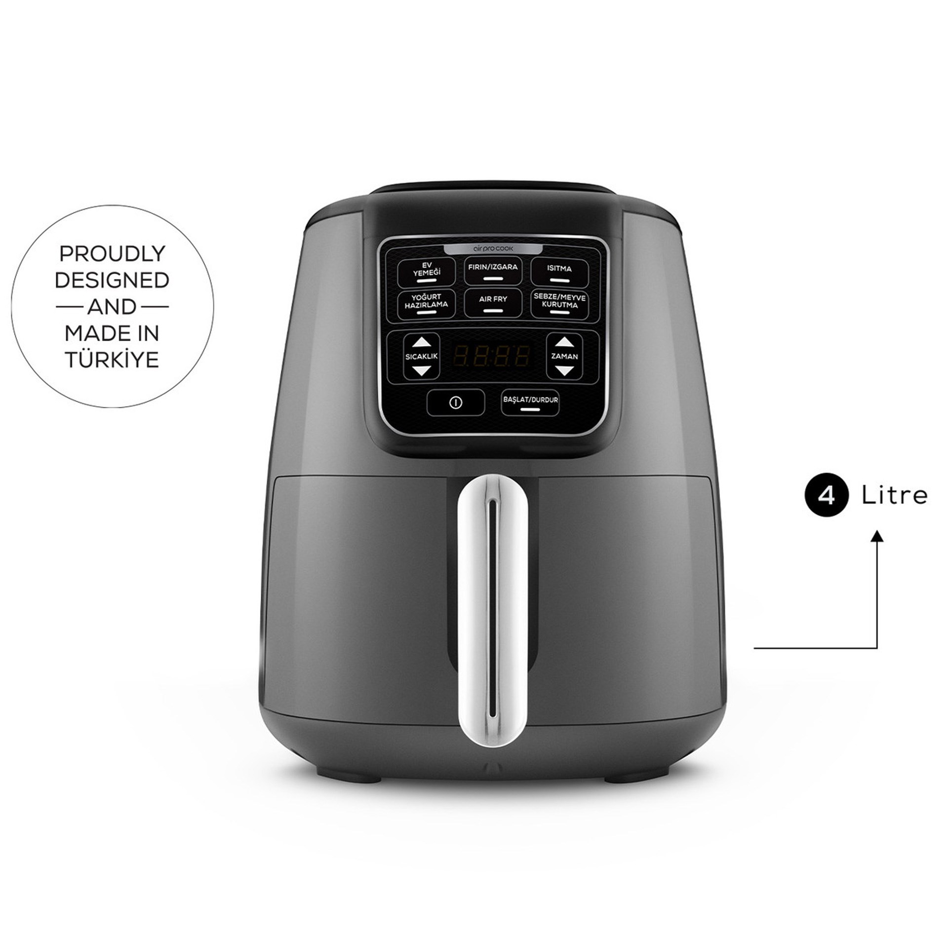 Karaca Air Pro Cook XL 2 in 1 Konuşan Airfryer Space Gray