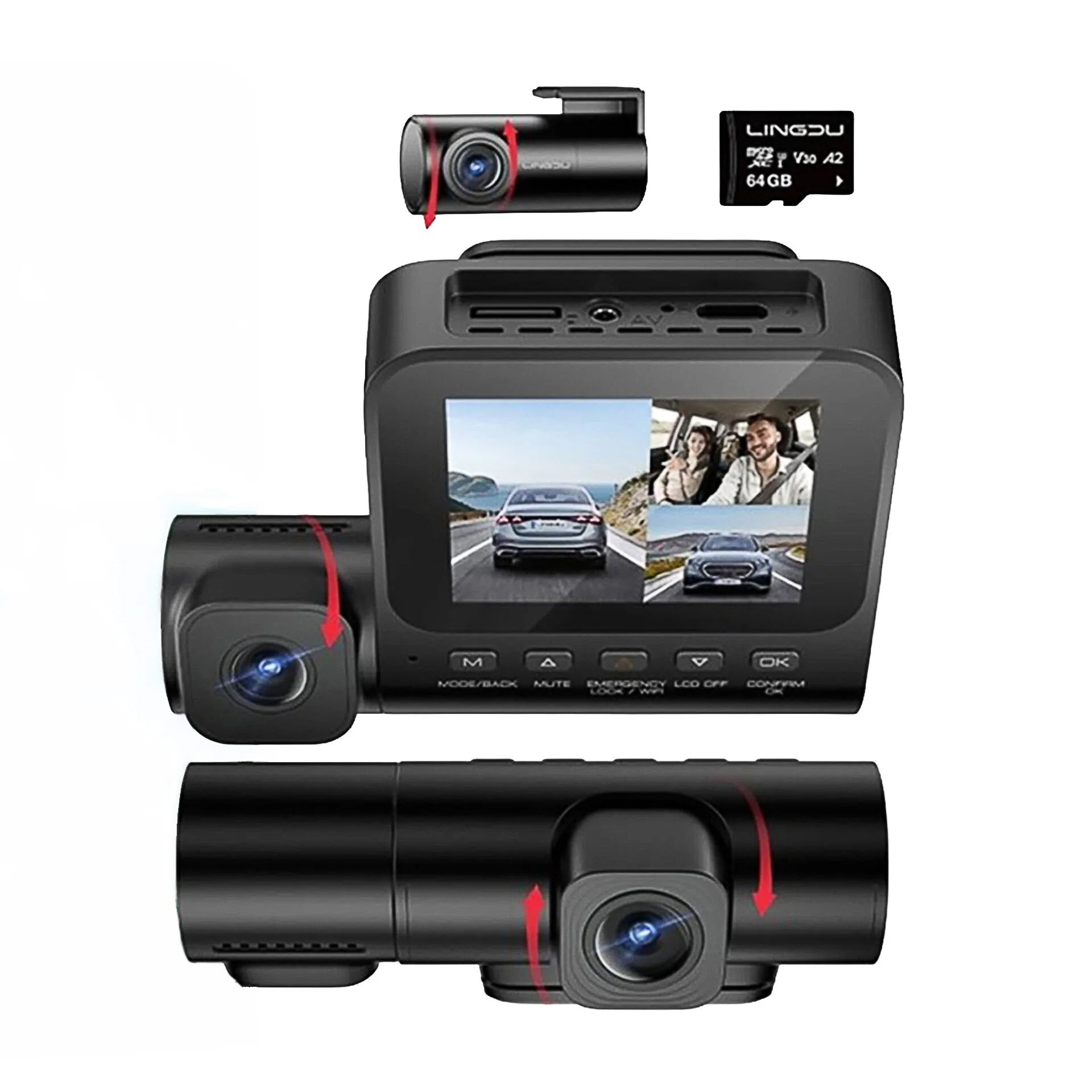 Lingdu V630 4K 3 Kameralı Akıllı Araç Kamerası