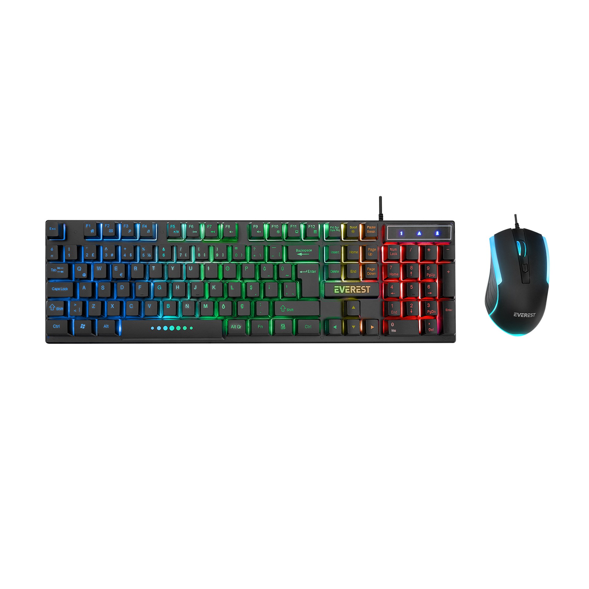 Everest KM-198 Luminax Siyah Gökkuşağı Aydınlatmalı Q Gaming Oyuncu Klavye + Mouse Set