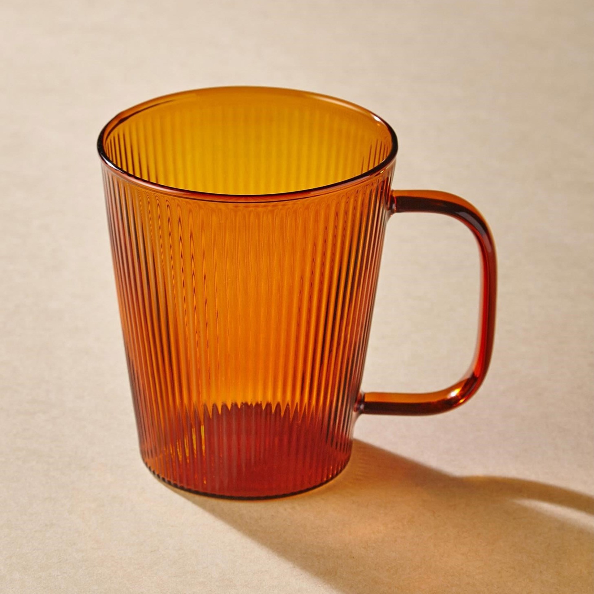The Mia Striped Borosilikat Cam Kupa Amber 400 ml