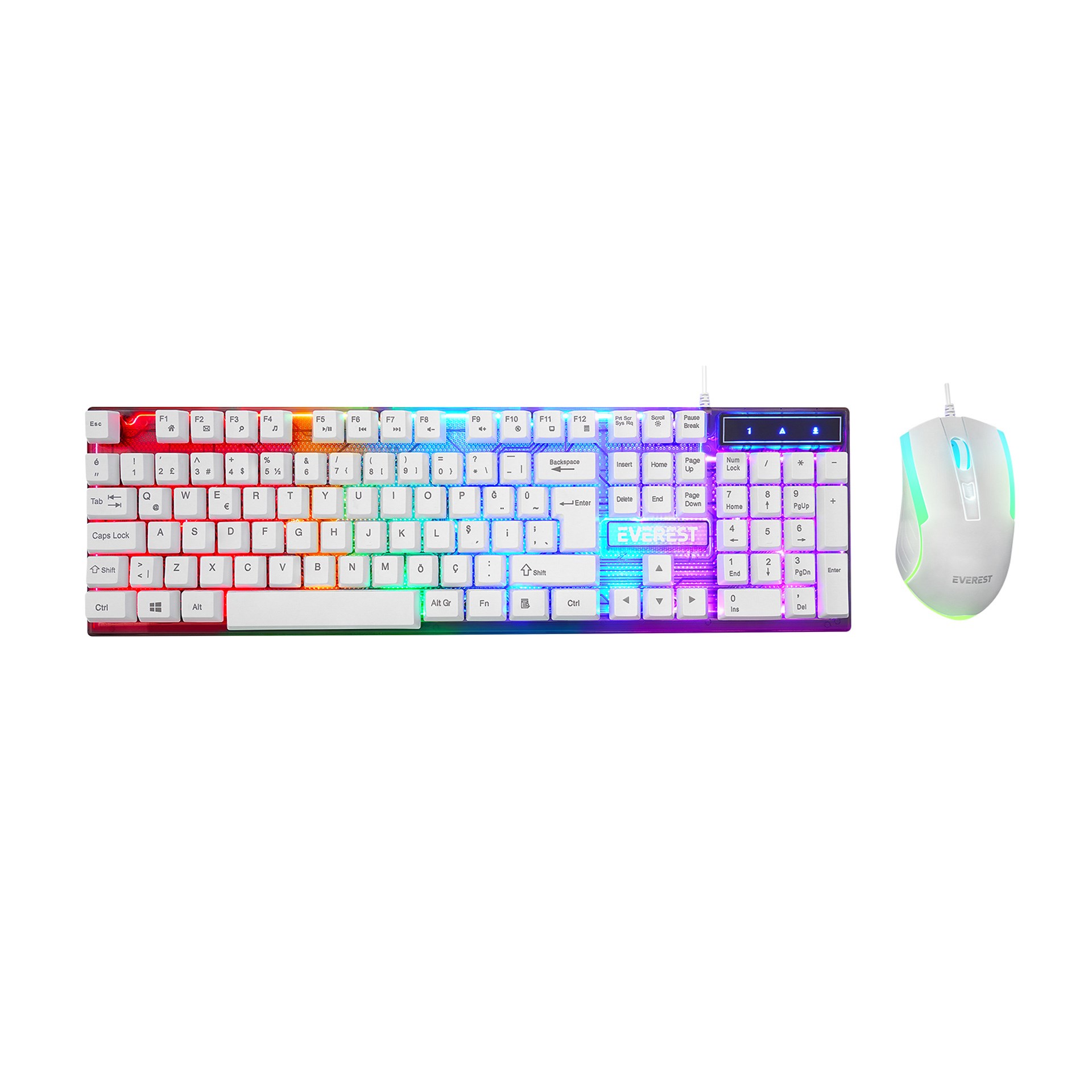Everest KM-198 Luminax Beyaz Gökkuşağı Aydınlatmalı Q Gaming Oyuncu Klavye + Mouse Set
