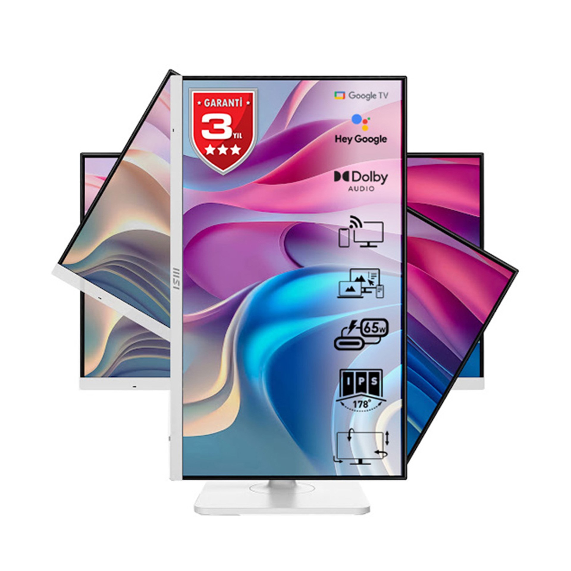 MSI 27 MODERN MD272UPSW 3840X2160 (UHD) 16:9 FLAT IPS 60HZ 1MS ADAPTIVE-SYNC PIVOT BEYAZ TYPE-C MONITOR