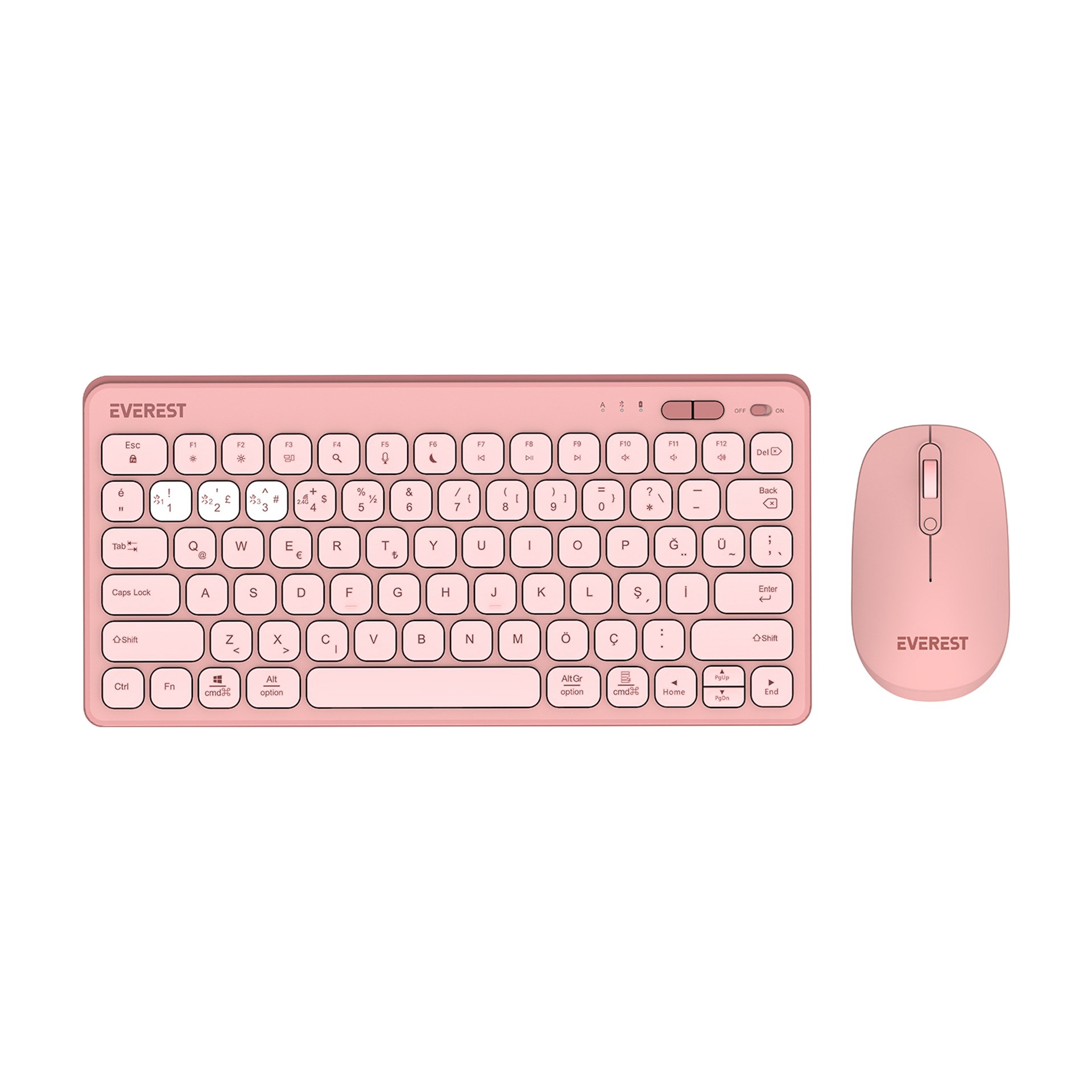 Everst Lumi KM-BT903 Pembe 3 IN 1 3 BT 2.4 1600 DPI Kablosuz Klavye Mouse Set