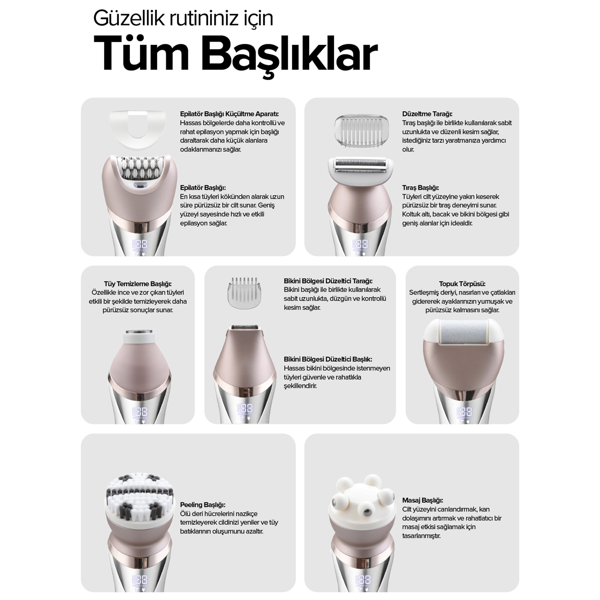 Bester EP7100 Sesiz Güçlü Motor Hassas Ciltler İçin Şarjlı Epilasyaon Cihazı