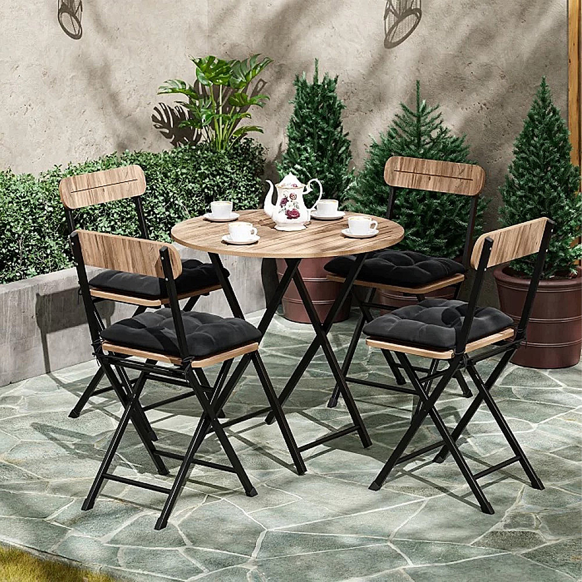 Movemo Bistro Masa Takımı Yuvarlak 4 Kişilik Ceviz