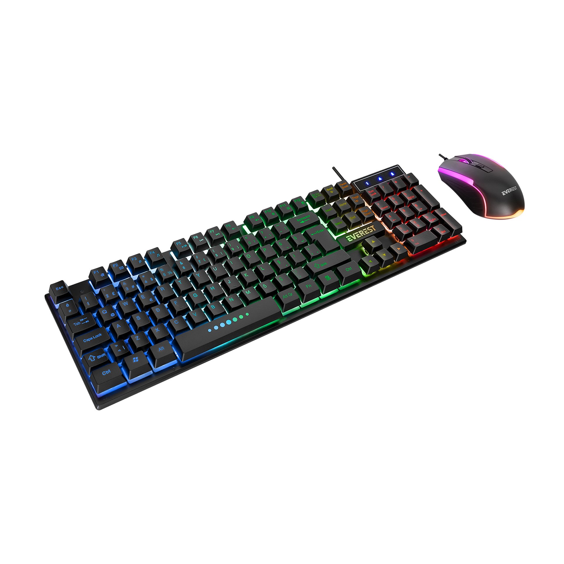 Everest KM-198 Luminax Siyah Gökkuşağı Aydınlatmalı Q Gaming Oyuncu Klavye + Mouse Set
