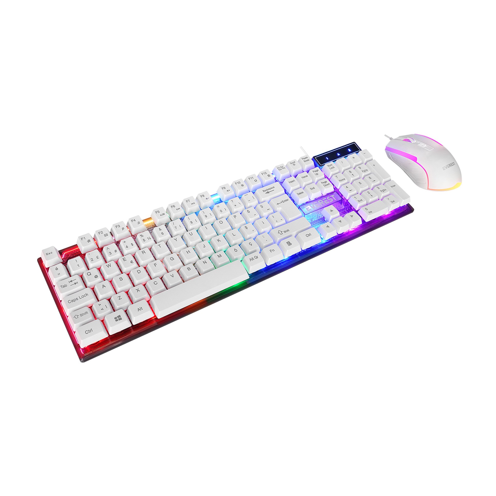 Everest KM-198 Luminax Beyaz Gökkuşağı Aydınlatmalı Q Gaming Oyuncu Klavye + Mouse Set
